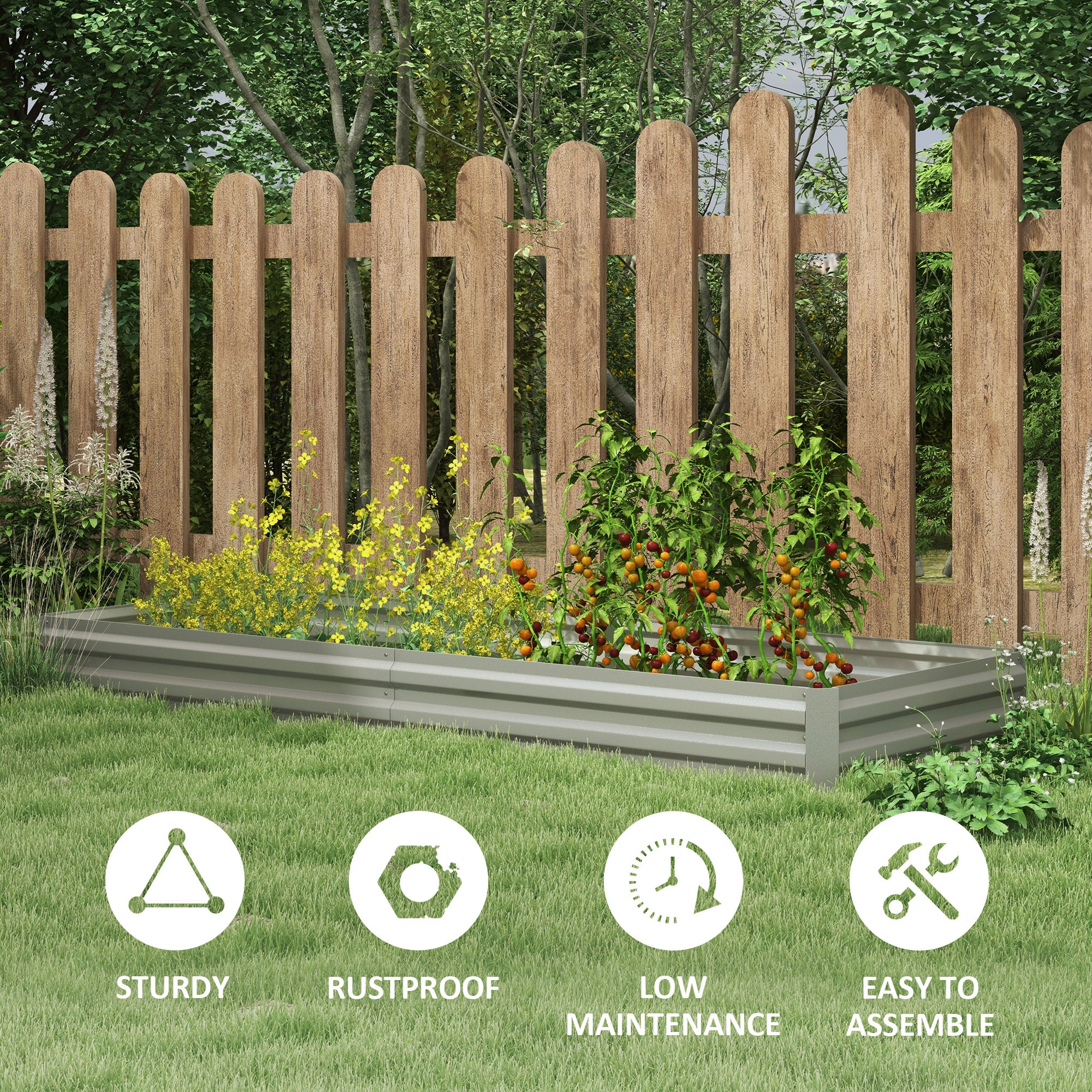 Outsunny 8 x 3 x 1ft Galvanized Raised Garden Bed, Metal Elevated Planter Box, Easy DIY and Cleaning for Growing Flowers, Herbs, Succulents, Silver