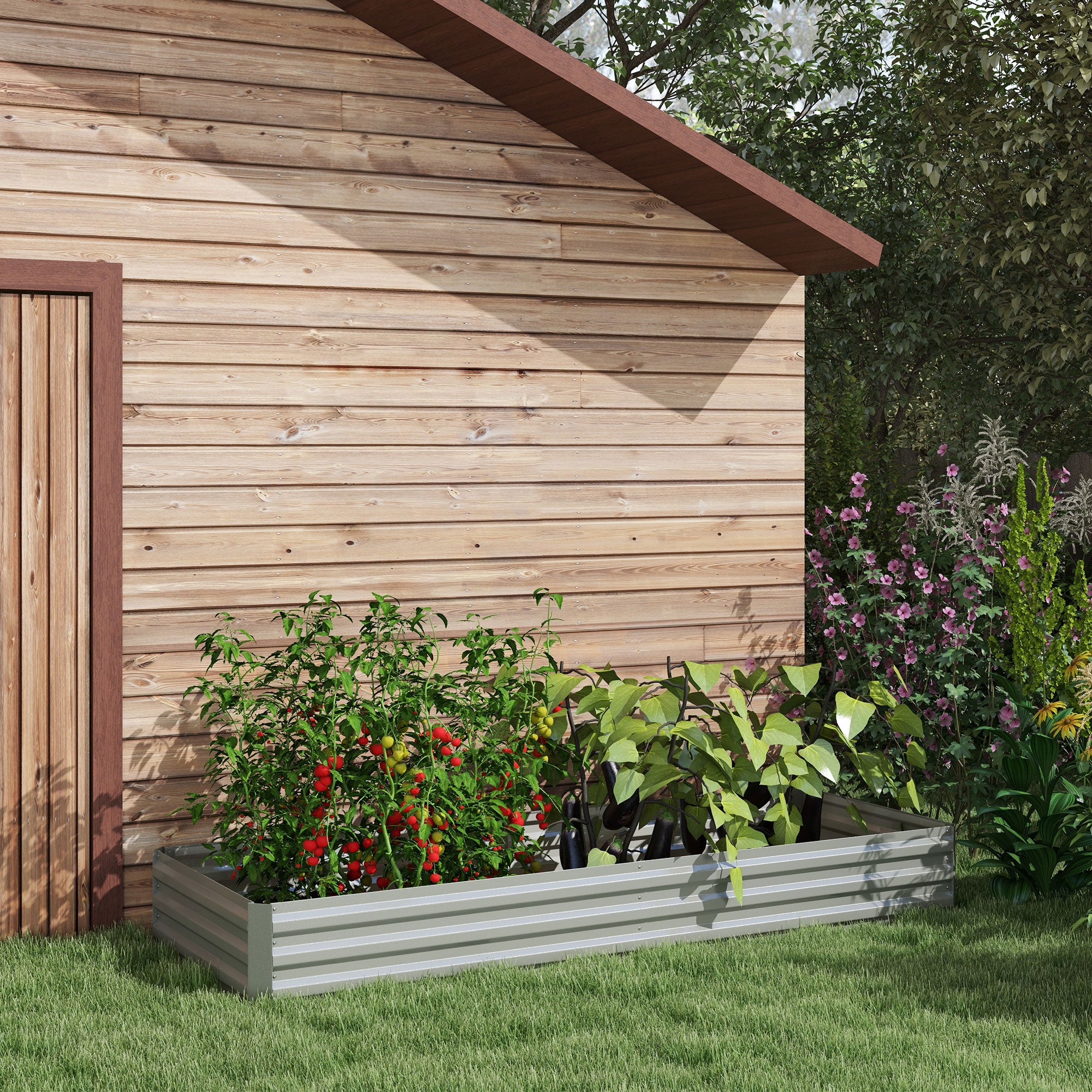 Outsunny 8 x 3 x 1ft Galvanized Raised Garden Bed, Metal Elevated Planter Box, Easy DIY and Cleaning for Growing Flowers, Herbs, Succulents, Silver