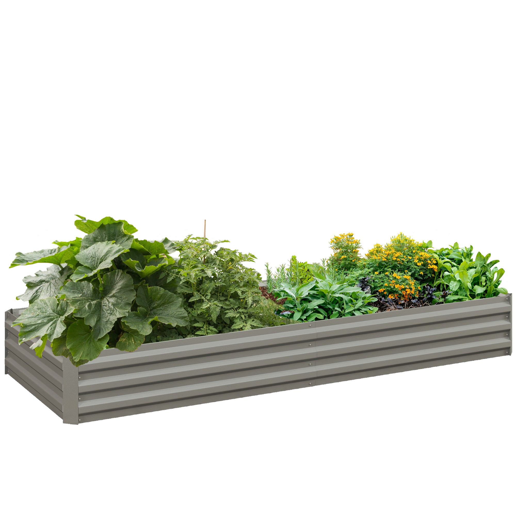 Outsunny 8 x 3 x 1ft Galvanized Raised Garden Bed, Metal Elevated Planter Box, Easy DIY and Cleaning for Growing Flowers, Herbs, Succulents, Silver