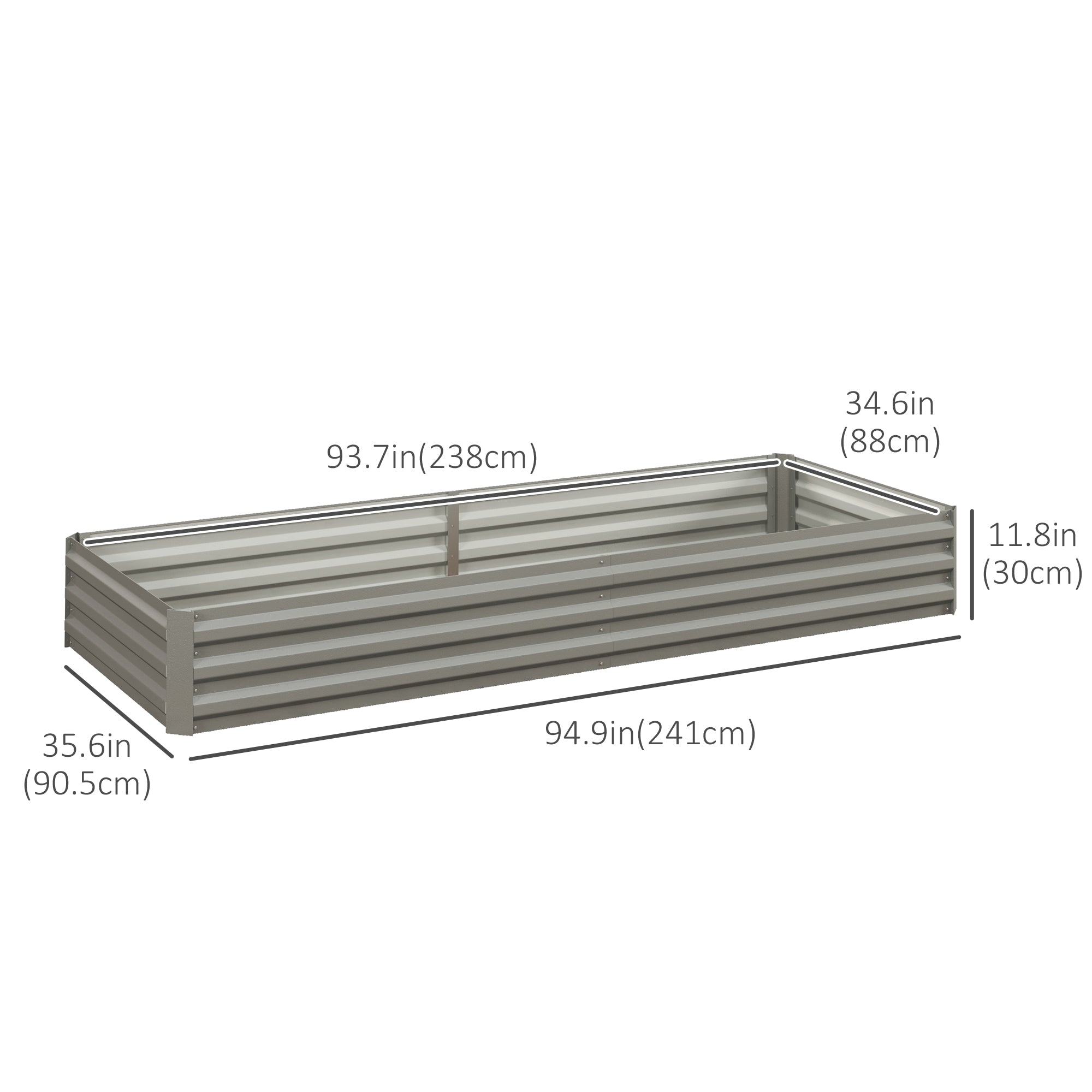 Outsunny 8 x 3 x 1ft Galvanized Raised Garden Bed, Metal Elevated Planter Box, Easy DIY and Cleaning for Growing Flowers, Herbs, Succulents, Silver