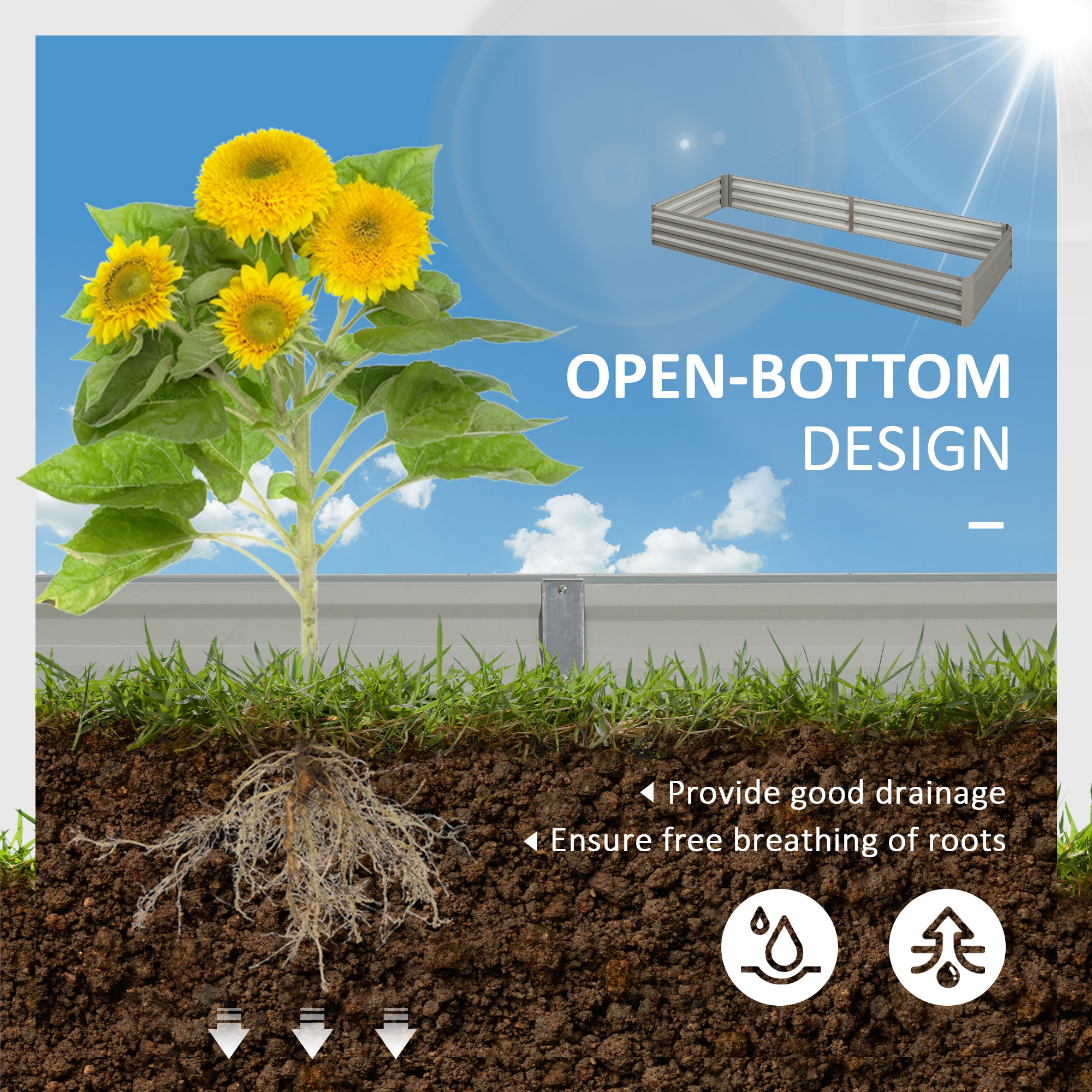 Outsunny 8 x 3 x 1ft Galvanized Raised Garden Bed, Metal Elevated Planter Box, Easy DIY and Cleaning for Growing Flowers, Herbs, Succulents, Silver