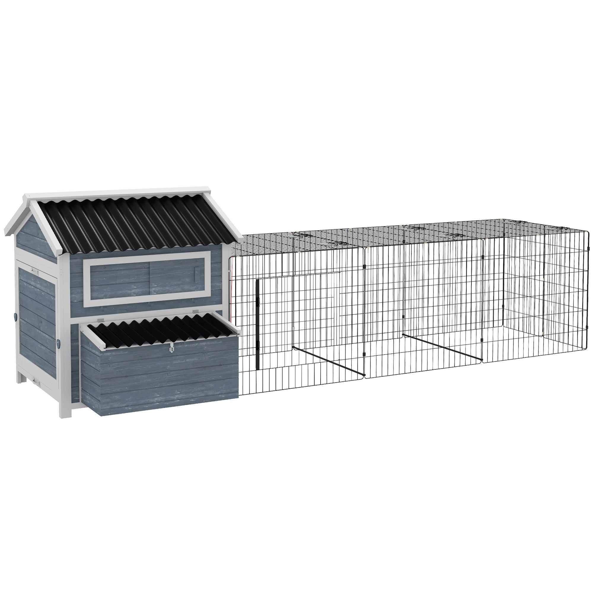 PawHut 11' x 5' x 3.5' Chicken Coop, Large Wooden Chicken House with Run, Nesting Boxes, Slide-out Tray, Perches for 2-4 Chickens, Dark Grey