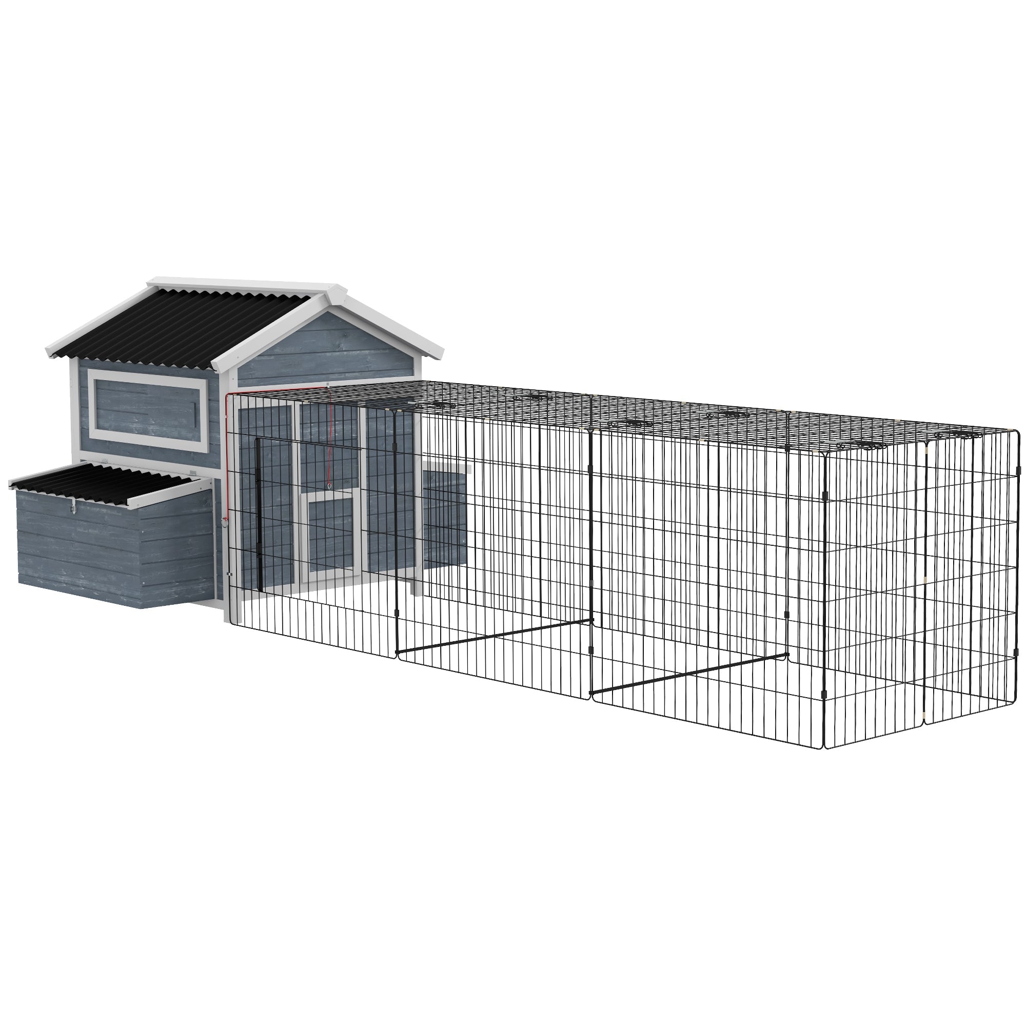 PawHut 11' x 5' x 3.5' Chicken Coop, Large Wooden Chicken House with Run, Nesting Boxes, Slide-out Tray, Perches for 2-4 Chickens, Dark Grey