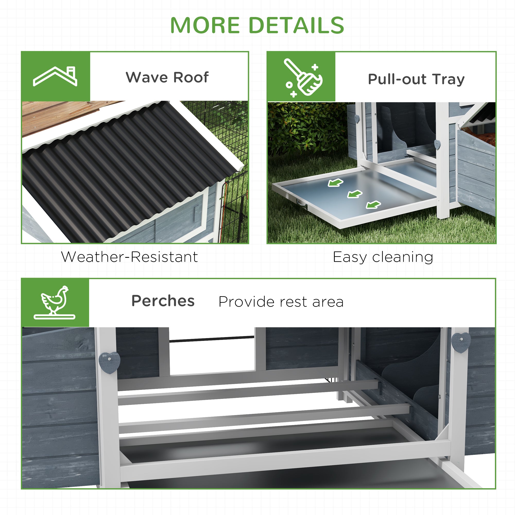 PawHut 11' x 5' x 3.5' Chicken Coop, Large Wooden Chicken House with Run, Nesting Boxes, Slide-out Tray, Perches for 2-4 Chickens, Dark Grey