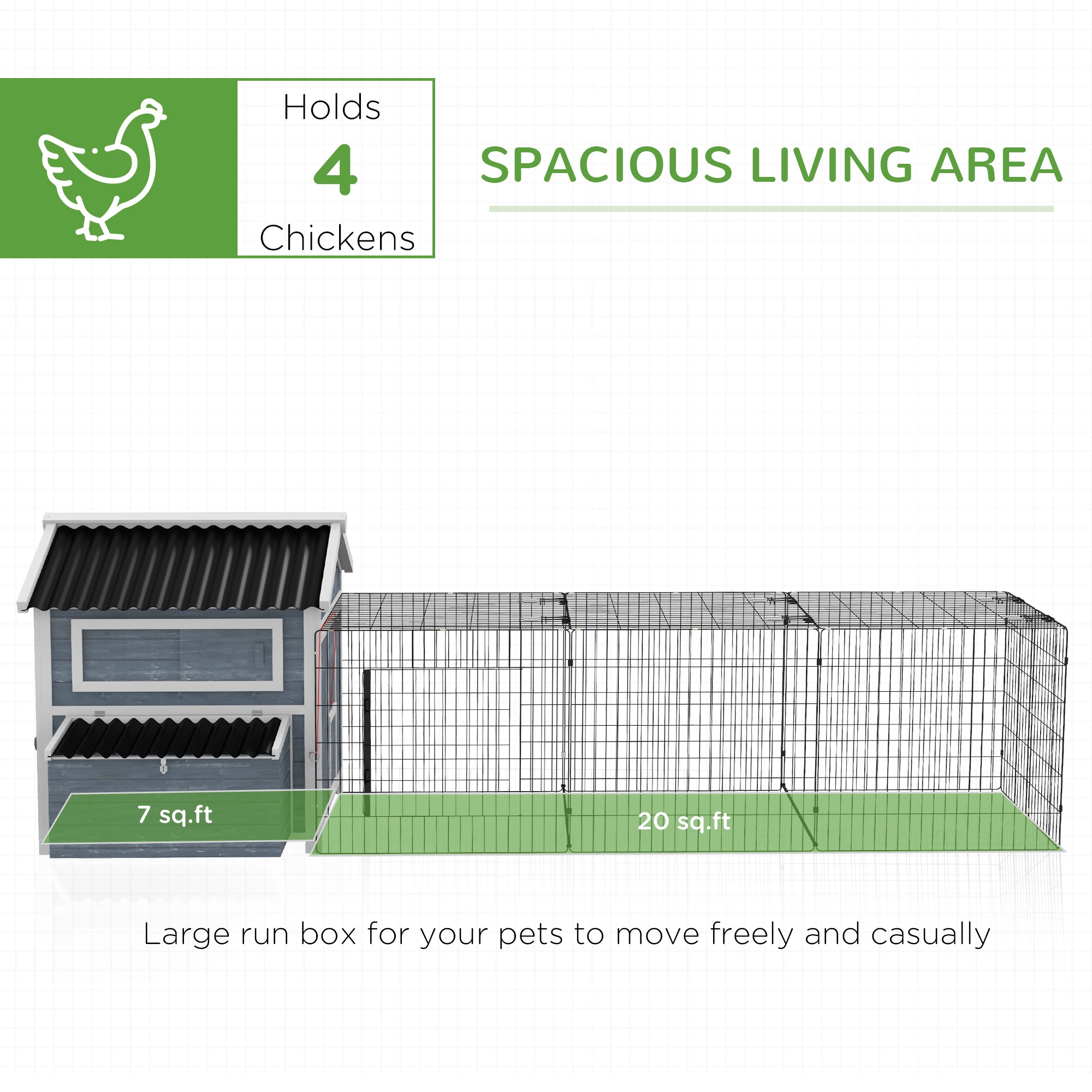 PawHut 11' x 5' x 3.5' Chicken Coop, Large Wooden Chicken House with Run, Nesting Boxes, Slide-out Tray, Perches for 2-4 Chickens, Dark Grey