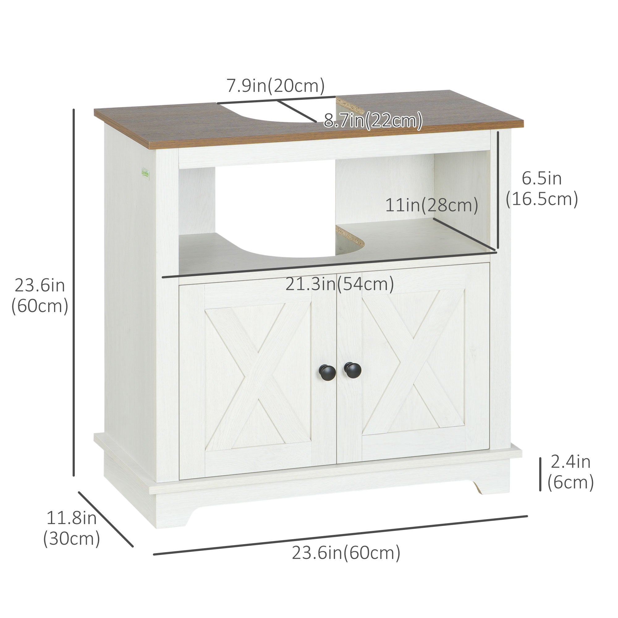 kleankin Bathroom Vanity, Farmhouse Bathroom Vanity Cabinet, Pedestal Sink Storage Cabinet with Double Doors and Storage Shelves, White