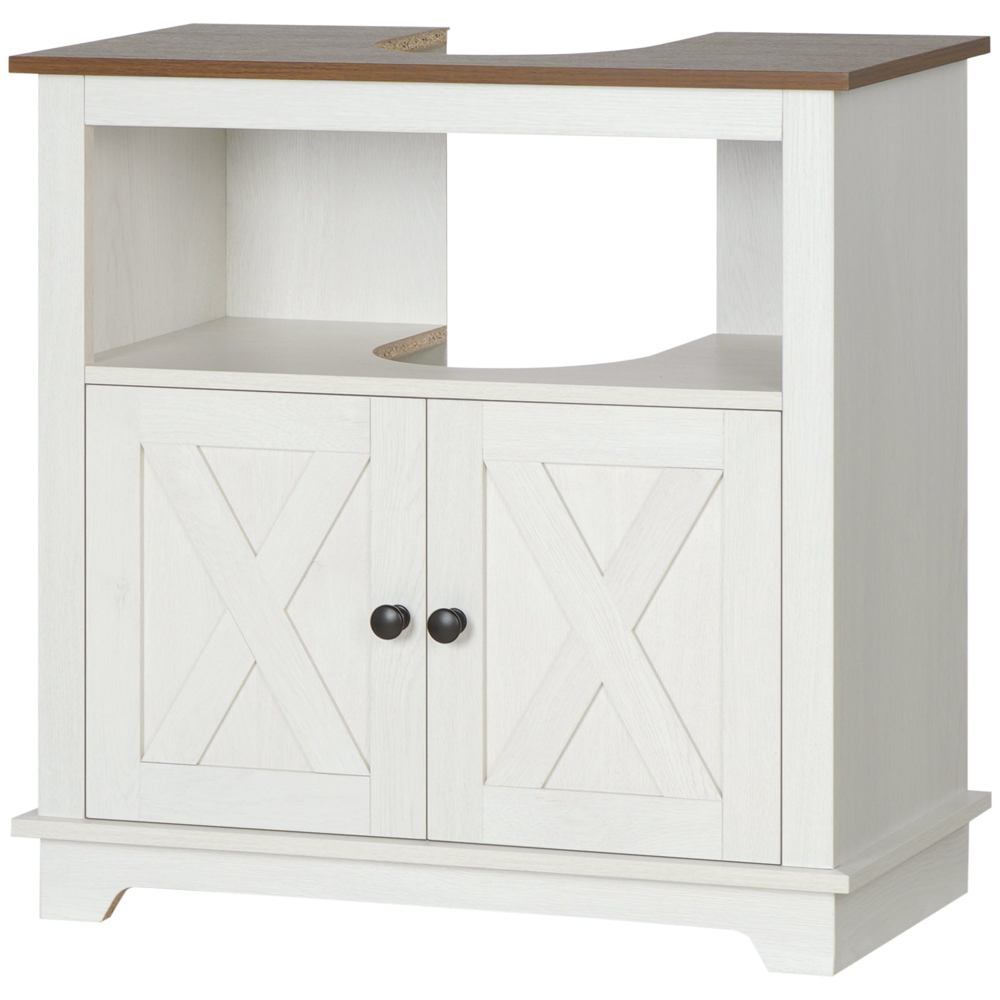 kleankin Bathroom Vanity, Farmhouse Bathroom Vanity Cabinet, Pedestal Sink Storage Cabinet with Double Doors and Storage Shelves, White
