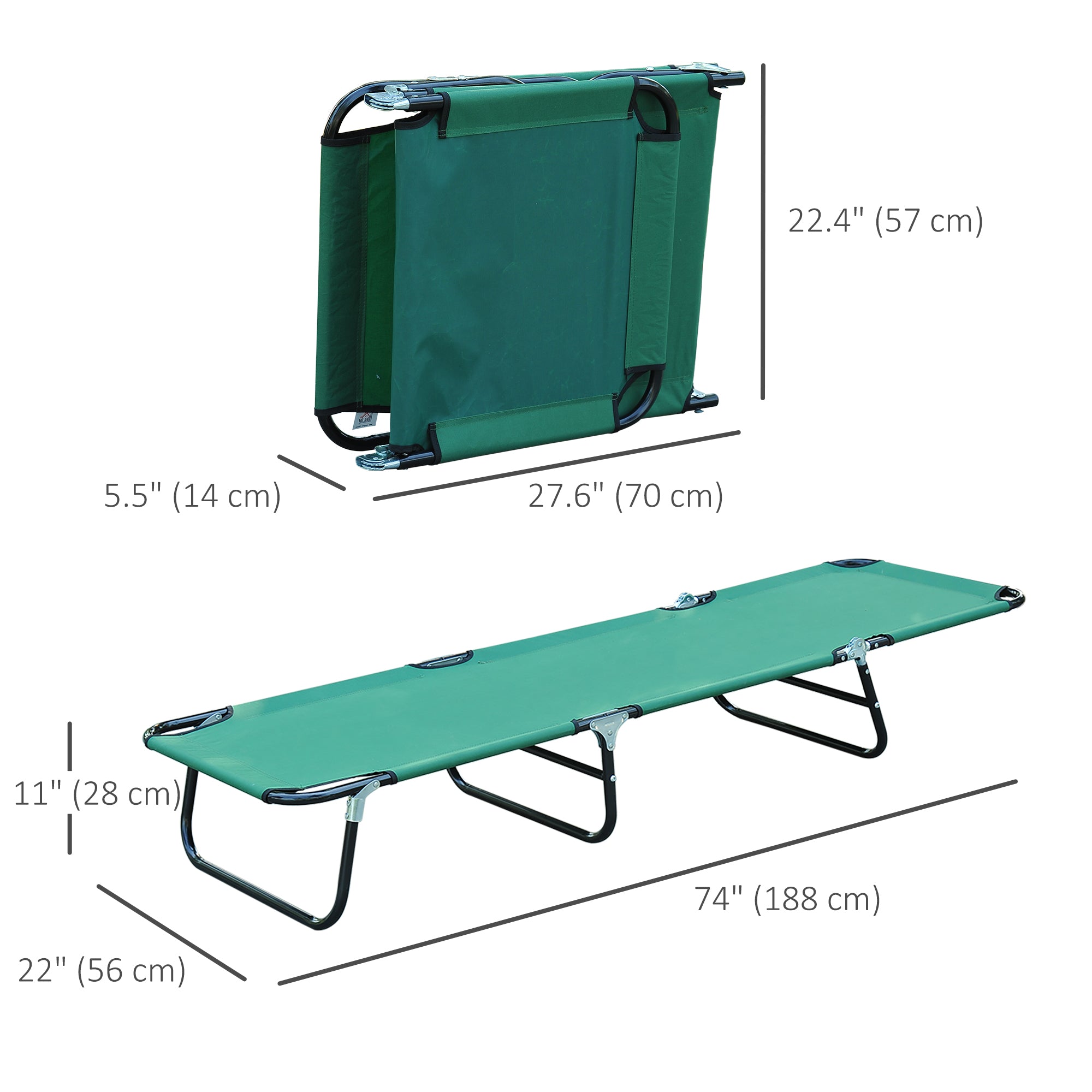 Outsunny Folding Lounge Chair, Outdoor Sun Tanning Chair with 5 Level Reclining Back, Steel Frame and Breathable Mesh for Beach, Yard, Patio, Dark Green