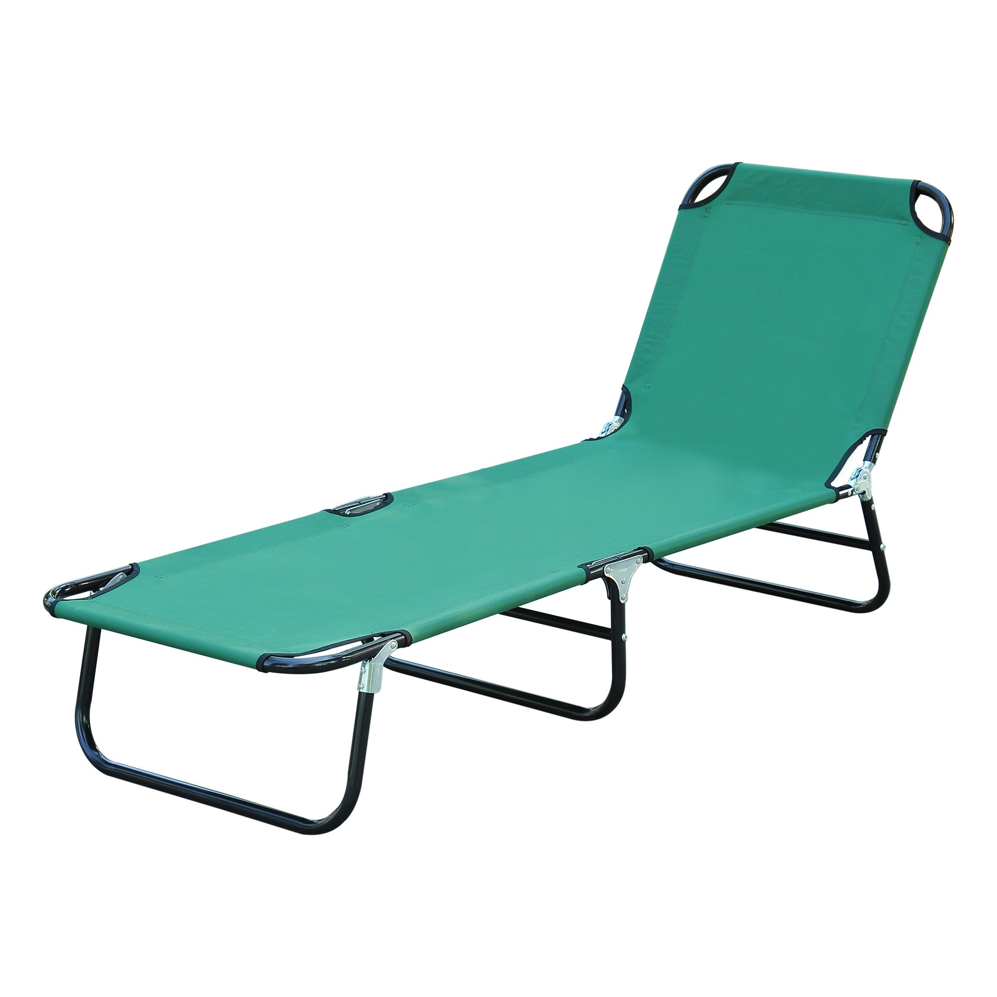 Outsunny Folding Lounge Chair, Outdoor Sun Tanning Chair with 5 Level Reclining Back, Steel Frame and Breathable Mesh for Beach, Yard, Patio, Dark Green
