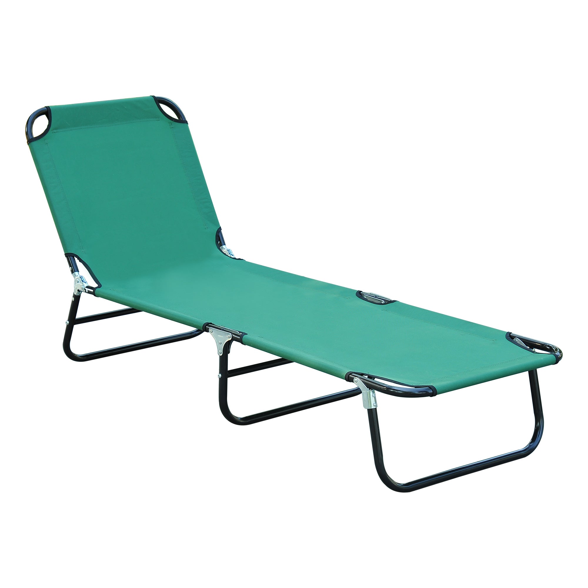Outsunny Folding Lounge Chair, Outdoor Sun Tanning Chair with 5 Level Reclining Back, Steel Frame and Breathable Mesh for Beach, Yard, Patio, Dark Green