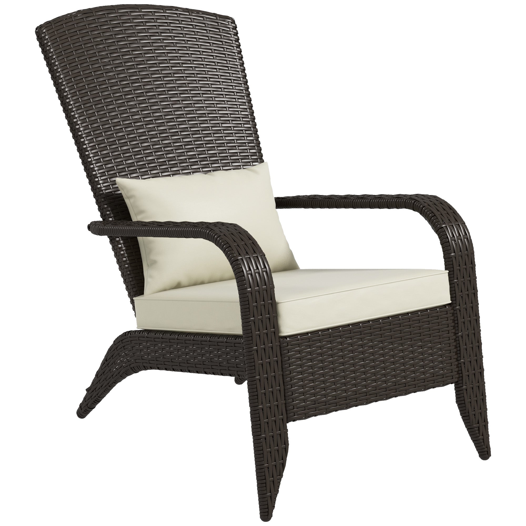 Outsunny Patio Wicker Adirondack Chair, PE Rattan Outdoor Muskoka Chair, Fire Pit Chair with Cushions for Patio, Garden, Backyard, Poolside, Balcony, Deck, Khaki