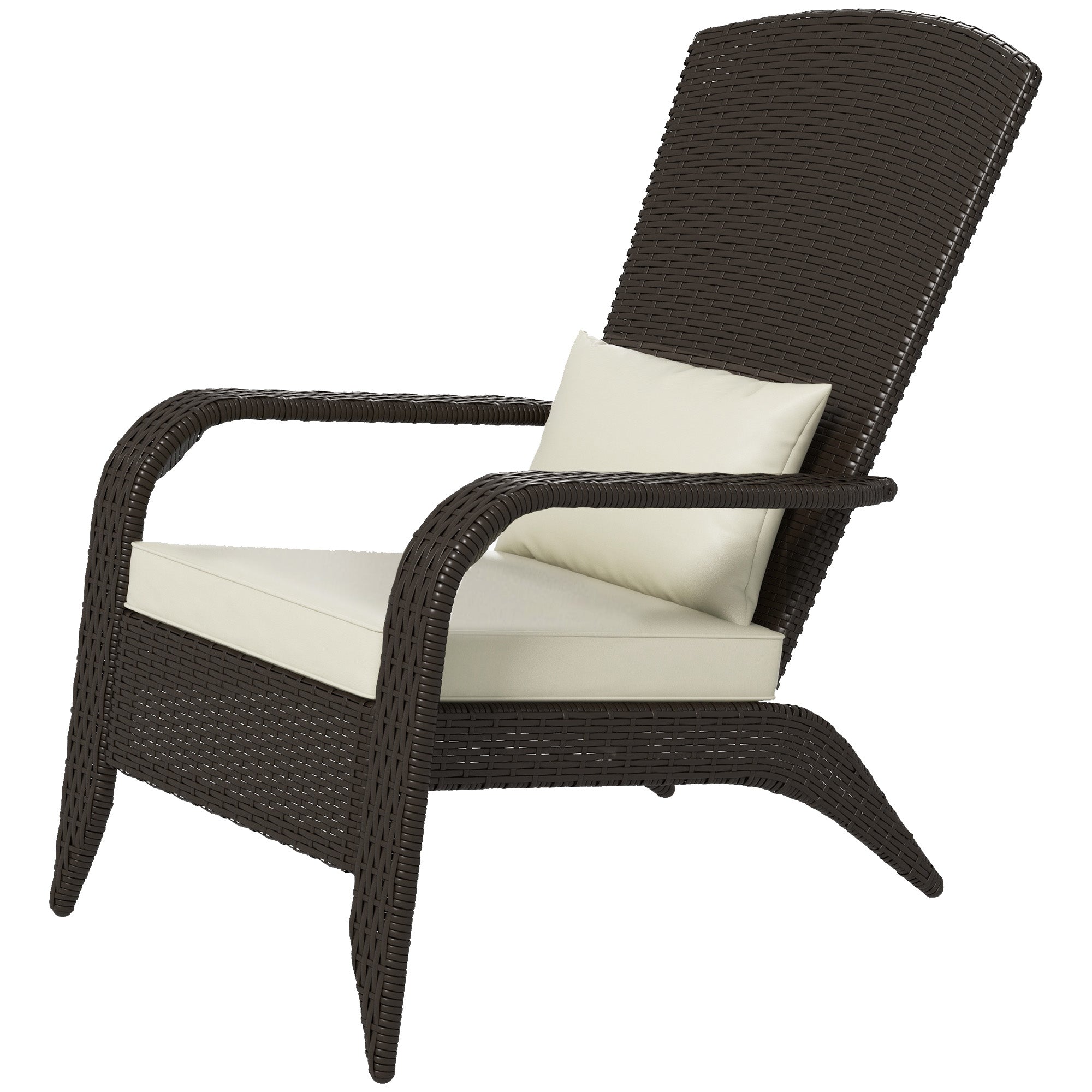 Outsunny Patio Wicker Adirondack Chair, PE Rattan Outdoor Muskoka Chair, Fire Pit Chair with Cushions for Patio, Garden, Backyard, Poolside, Balcony, Deck, Khaki