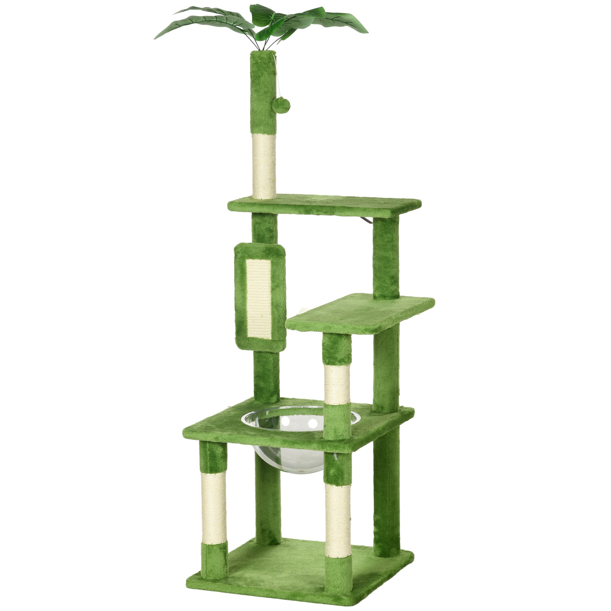 PawHut 142cm Cat Tree for Indoor Cats, Cat Tower with Scratching Posts, Scratch Board, Hammock, Toy Balls, Multi-level Platforms, Green