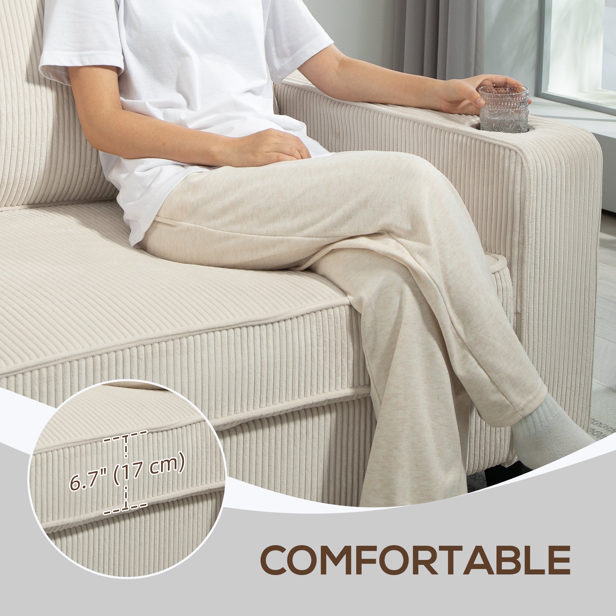 HOMCOM Modern 3 Seater Sofa with Spring Cushion, 90