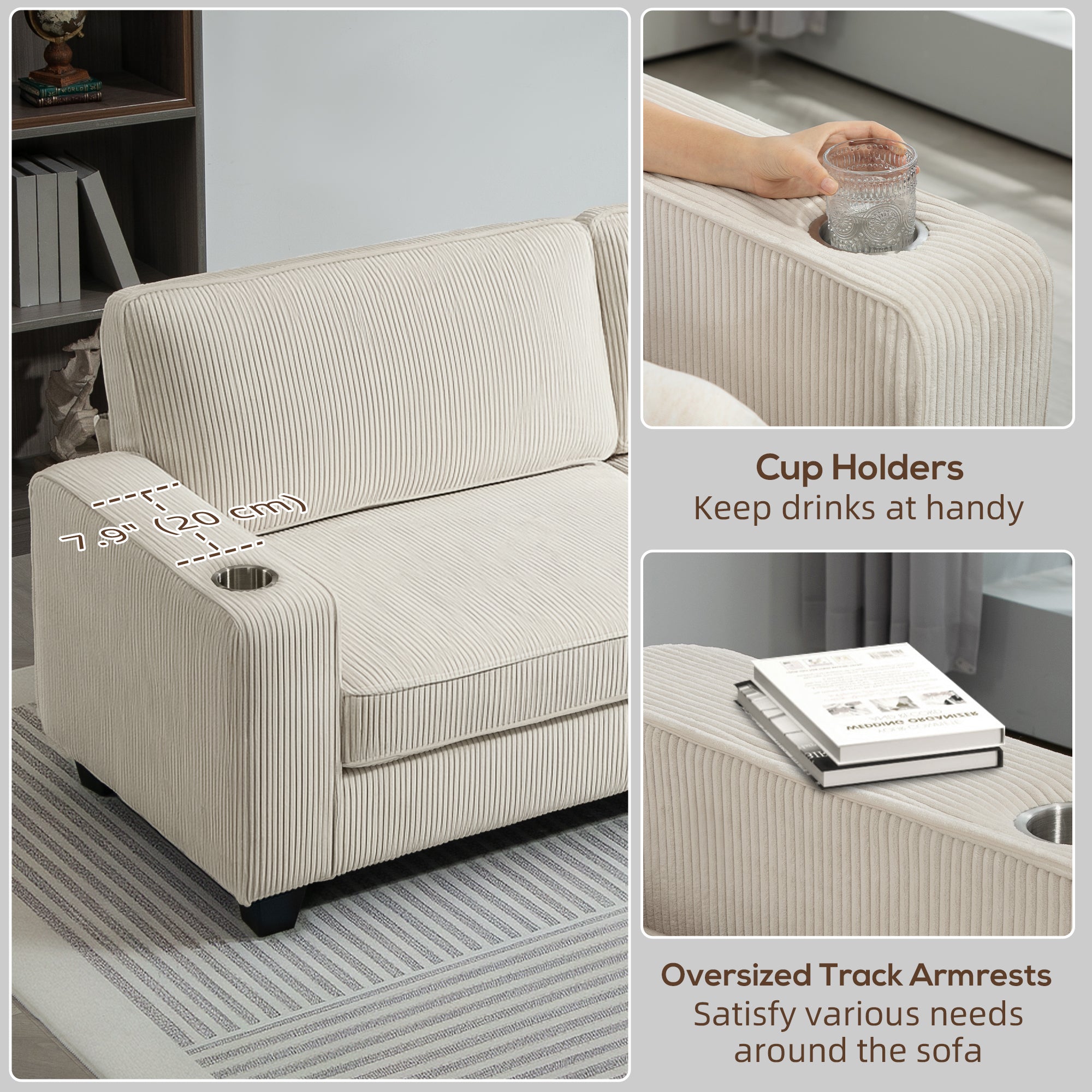 HOMCOM Modern 3 Seater Sofa with Spring Cushion, 90