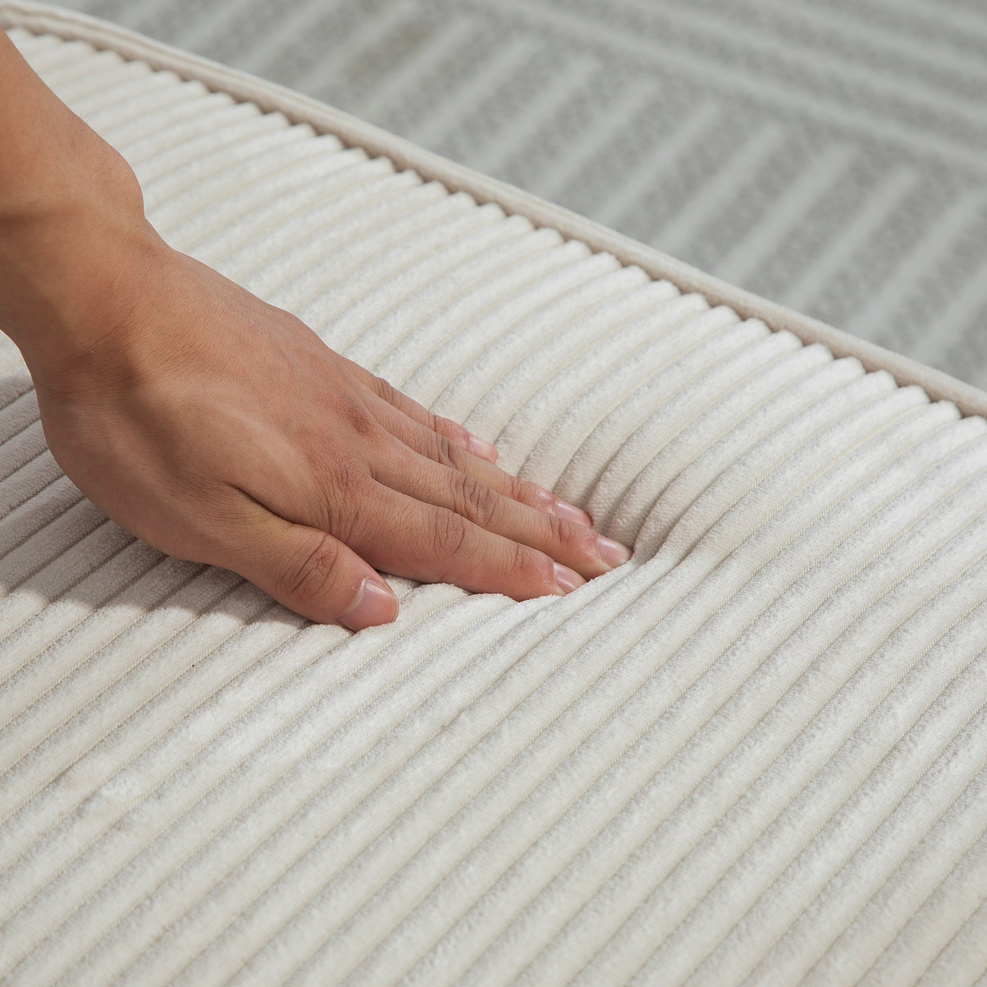 HOMCOM Modern 3 Seater Sofa with Spring Cushion, 90" Upholstered Corduroy Couch with Cup Holders for Living Room, Bedroom, Home Office, Cream White