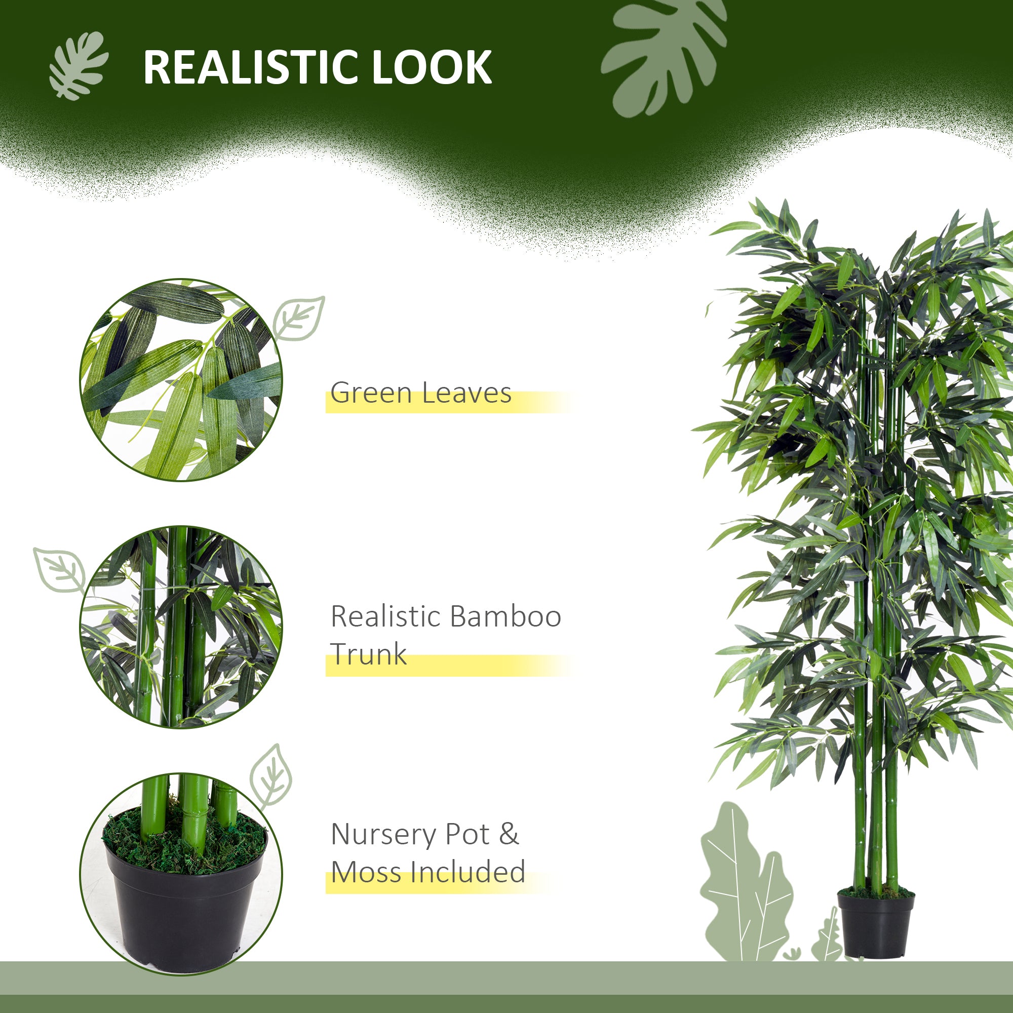 Outsunny 6FT Artificial Bamboo Tree, Faux Greenery Plant, Decorative Tree in Nursery Pot for Indoor Outdoor Décor