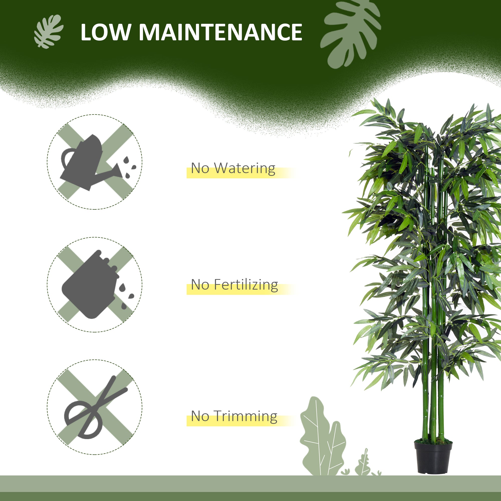 Outsunny 6FT Artificial Bamboo Tree, Faux Greenery Plant, Decorative Tree in Nursery Pot for Indoor Outdoor Décor