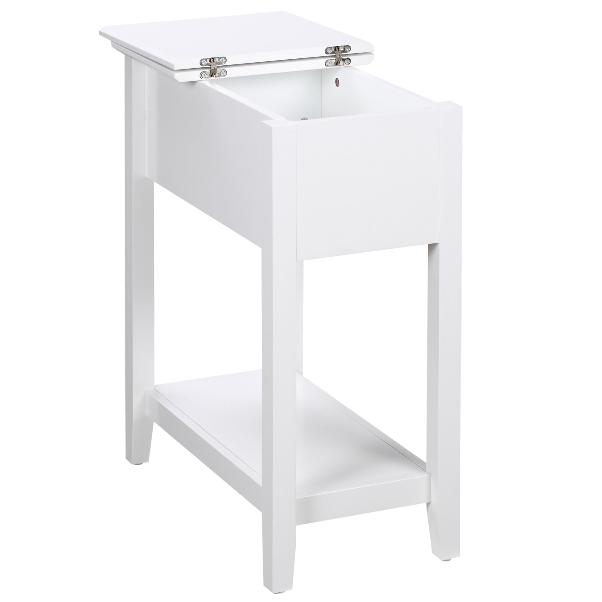 HOMCOM Flip Top End Table, Side Table with Storage Shelf and Cable Management, Narrow Nightstand for Small Spaces in Living Room, Bedroom, 23.8