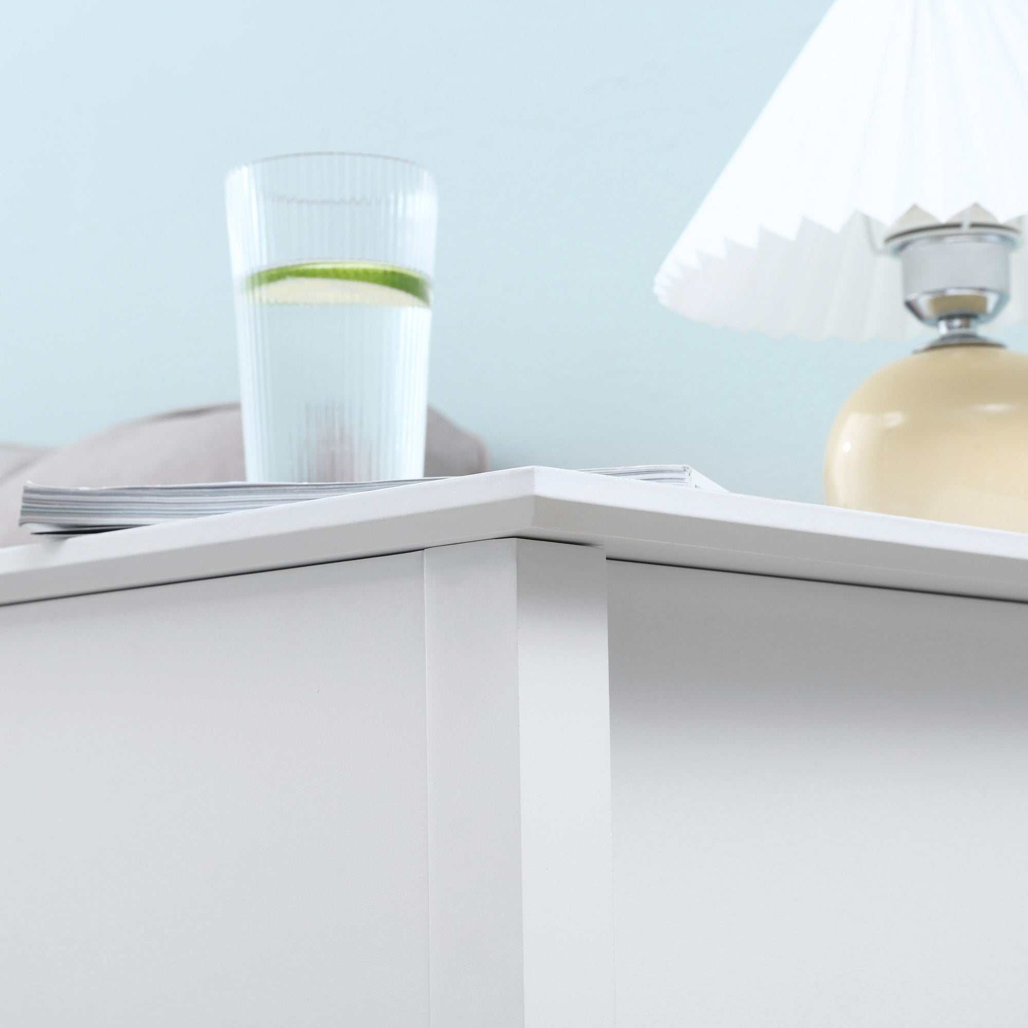 HOMCOM Flip Top End Table, Side Table with Storage Shelf and Cable Management, Narrow Nightstand for Small Spaces in Living Room, Bedroom, 23.8" x 12.8" x 27.6", White