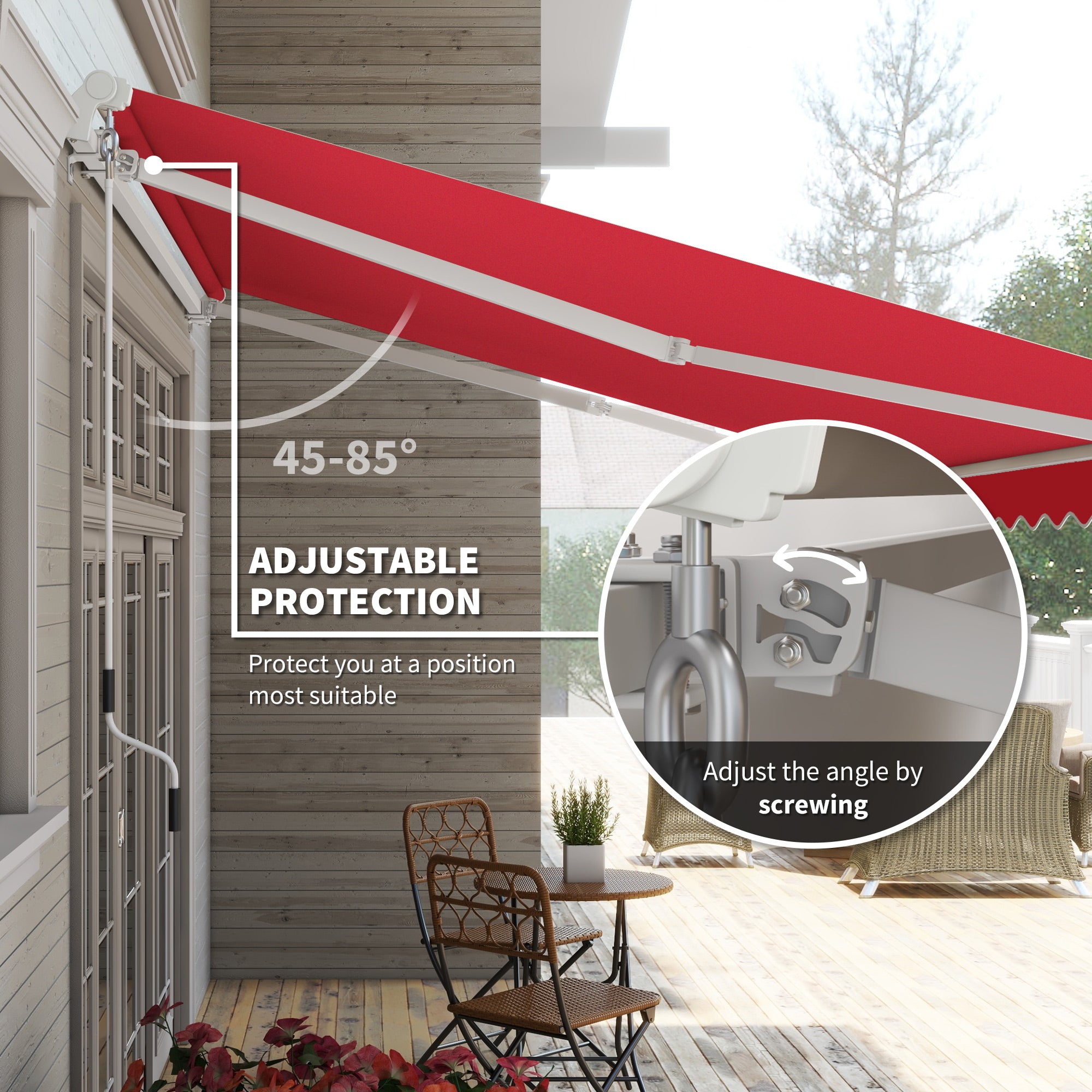 Outsunny 12' x 10' Retractable Awning Patio Sun Shade Shelter with Manual Crank Handle, UV & Water-Resistant Fabric and Aluminum Frame for Deck, Balcony, Yard, Wine Red