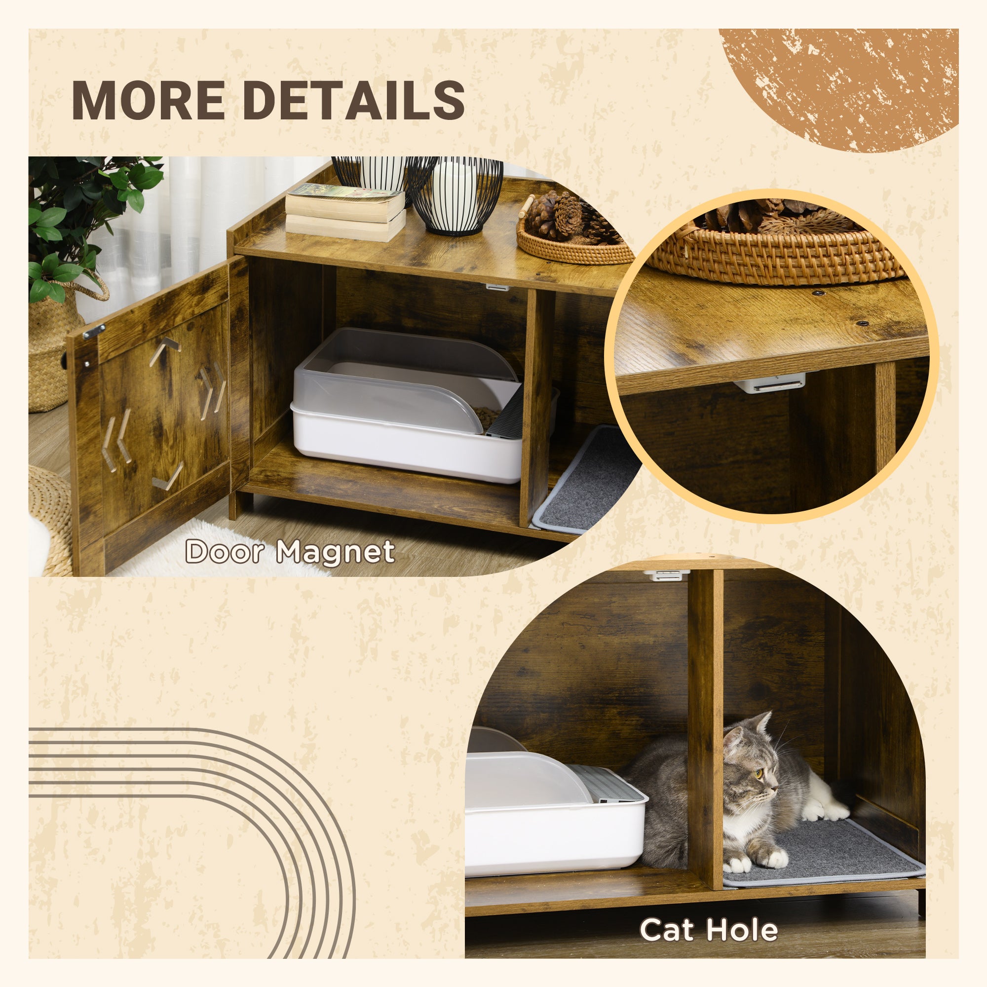 PawHut Cat Litter Box Furniture Hidden, Cat Washroom Storage Bench Odor Control Indoor Cat House Side Table with Scratching Pad, Easy Assembly