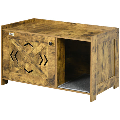 PawHut Cat Litter Box Furniture Hidden, Cat Washroom Storage Bench Odor Control Indoor Cat House Side Table with Scratching Pad, Easy Assembly