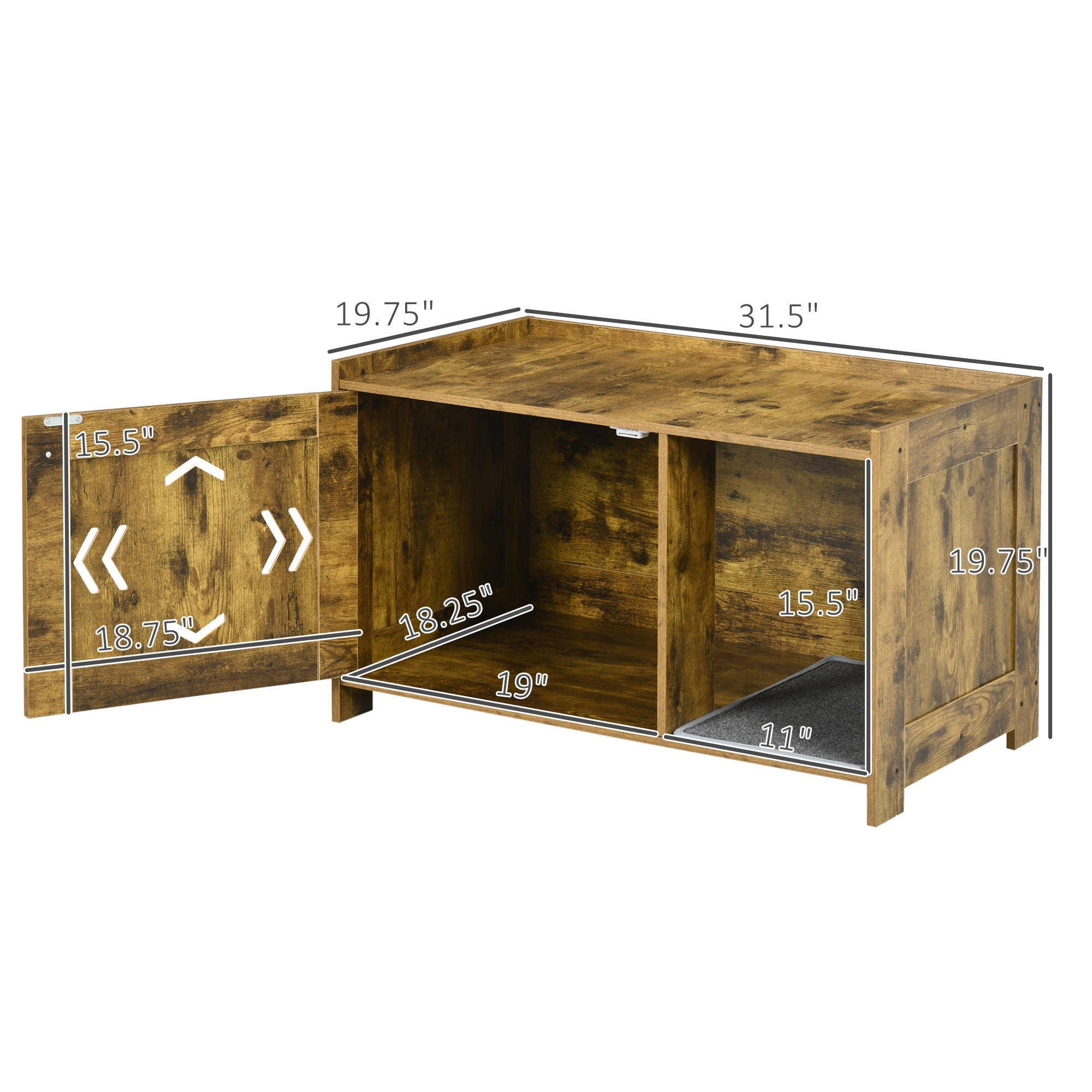 PawHut Cat Litter Box Furniture Hidden, Cat Washroom Storage Bench Odor Control Indoor Cat House Side Table with Scratching Pad, Easy Assembly