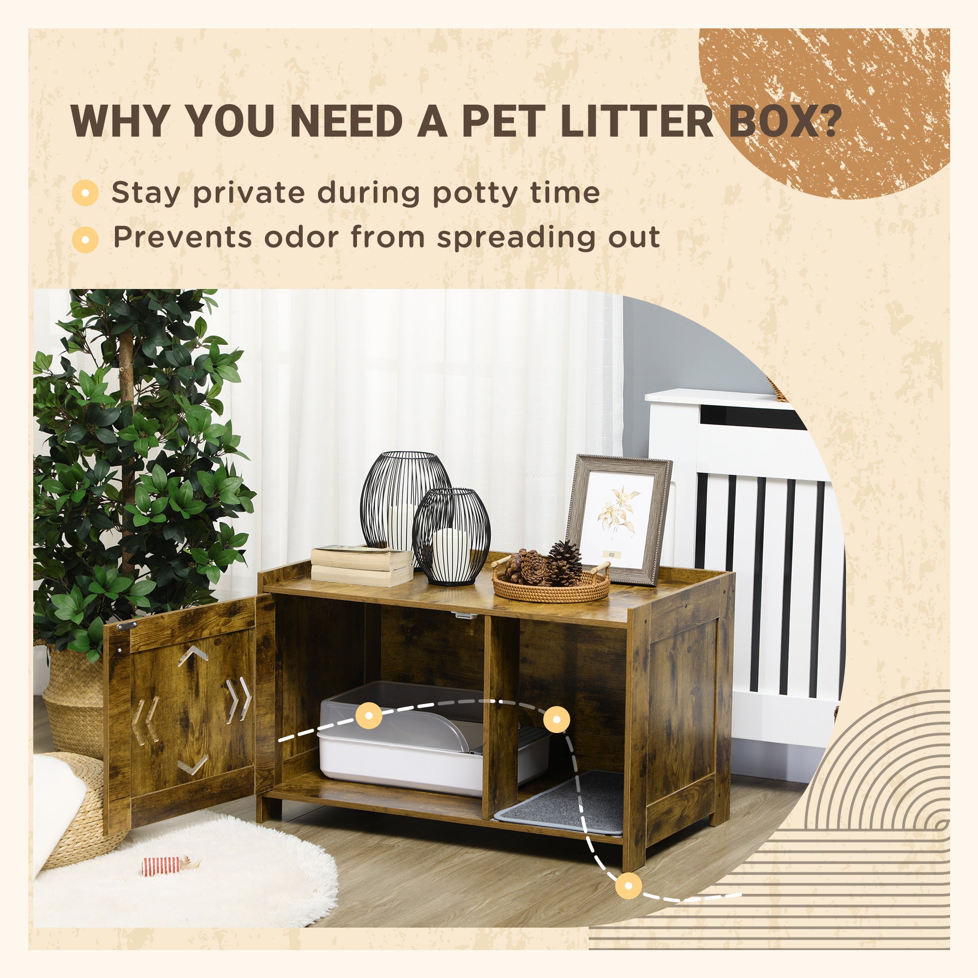 PawHut Cat Litter Box Furniture Hidden, Cat Washroom Storage Bench Odor Control Indoor Cat House Side Table with Scratching Pad, Easy Assembly