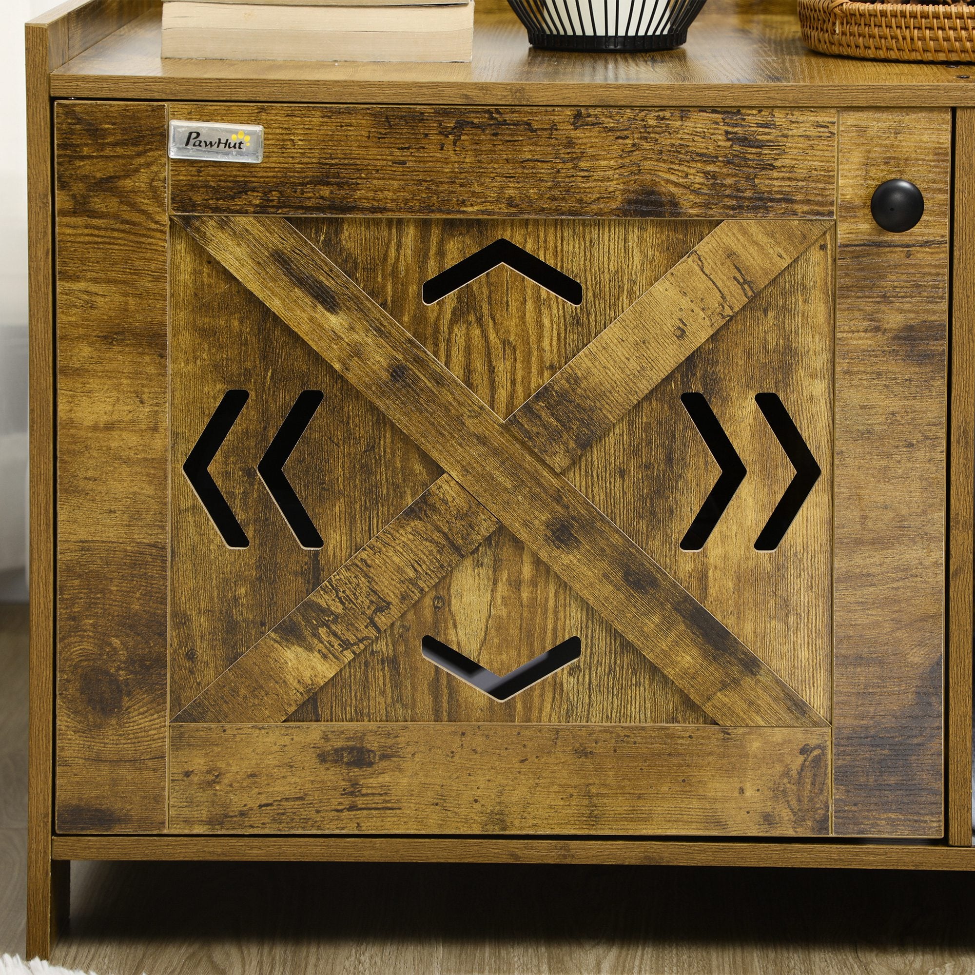 PawHut Cat Litter Box Furniture Hidden, Cat Washroom Storage Bench Odor Control Indoor Cat House Side Table with Scratching Pad, Easy Assembly