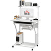 HOMCOM 32" Computer Desk, Mobile Home Office Desk with Keyboard Tray and Storage Shelves, Rolling Workstation on Wheels, White