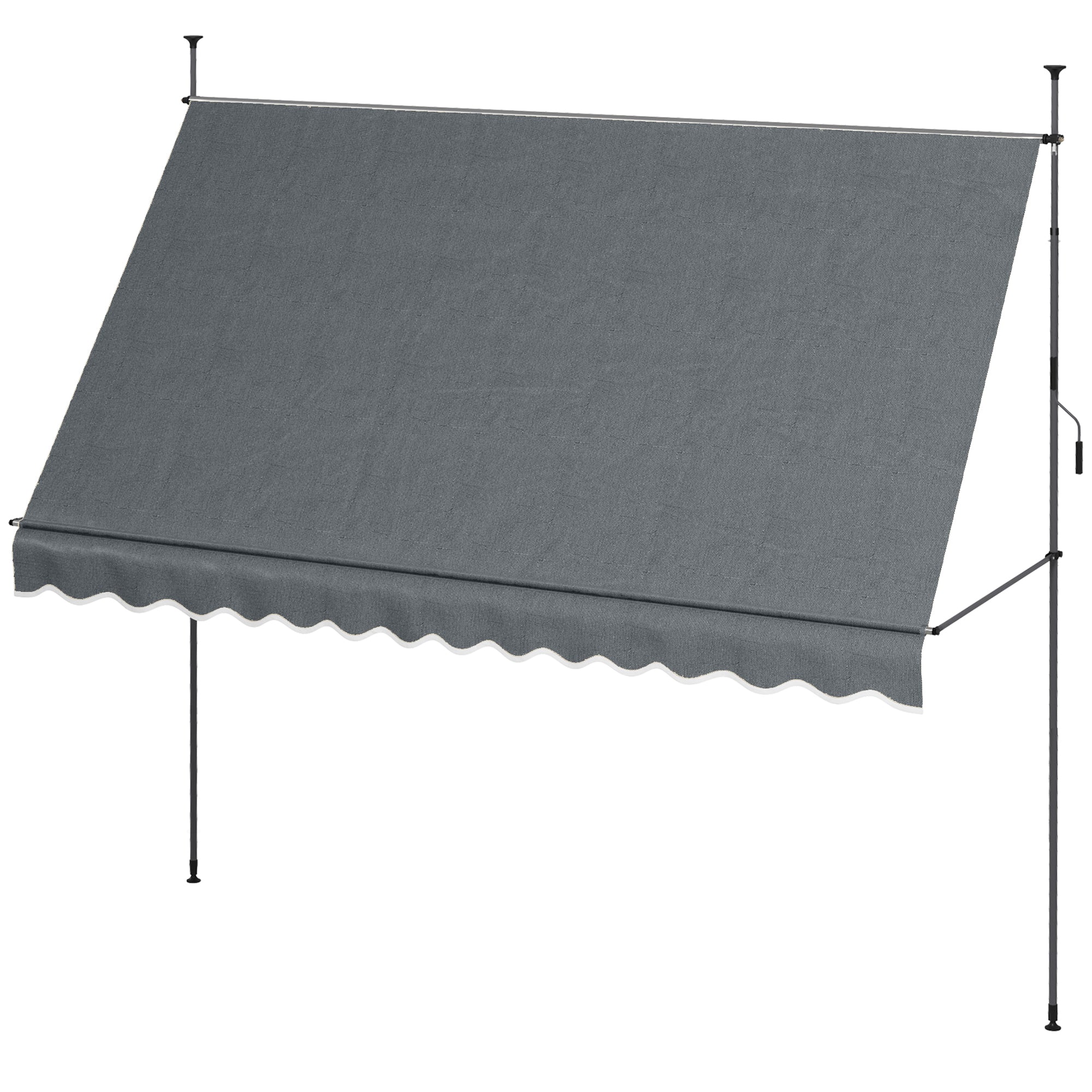 Outsunny 11.5' x 4' Manual Retractable Awning, Non-Screw Freestanding Patio Sun Shade Shelter with Support Stand and UV-resistant fabric for Window, Door Porch, Deck, Dark Grey
