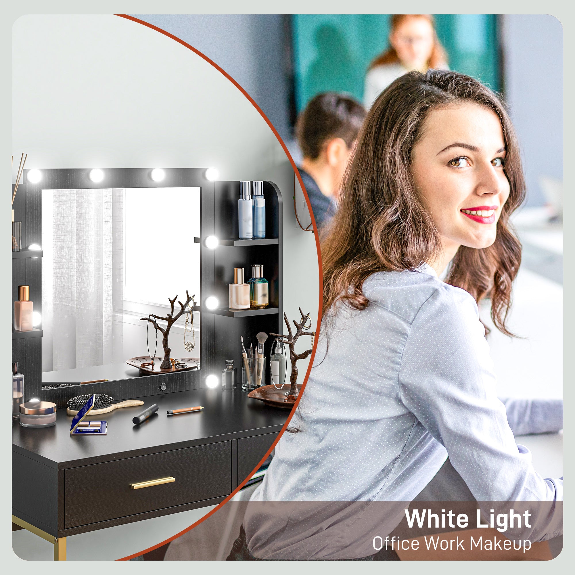 HOMCOM Vanity Set with Lighted Mirror and Stool, Makeup Vanity Desk with Drawers and Shelves, 2 Lighting Modes, 10 Bulbs, Modern Dressing Table for Bedroom, Black