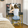 HOMCOM Vanity Set with Lighted Mirror and Stool, Makeup Vanity Desk with Drawers and Shelves, 2 Lighting Modes, 10 Bulbs, Modern Dressing Table for Bedroom, Black