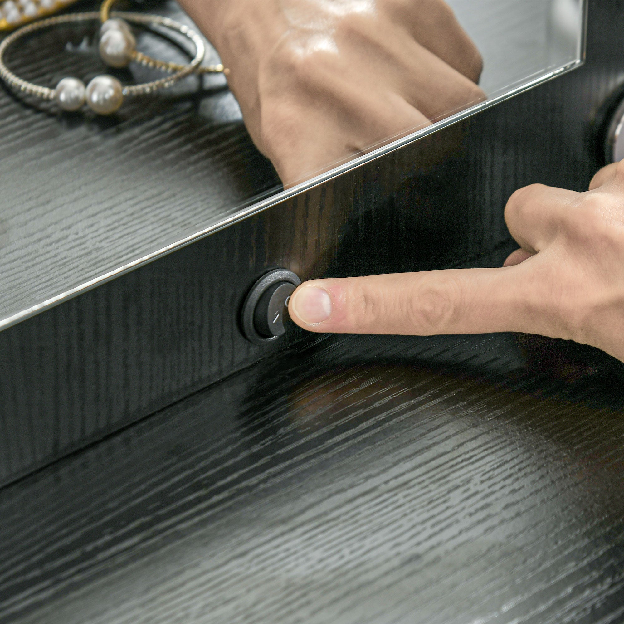 HOMCOM Vanity Set with Lighted Mirror and Stool, Makeup Vanity Desk with Drawers and Shelves, 2 Lighting Modes, 10 Bulbs, Modern Dressing Table for Bedroom, Black