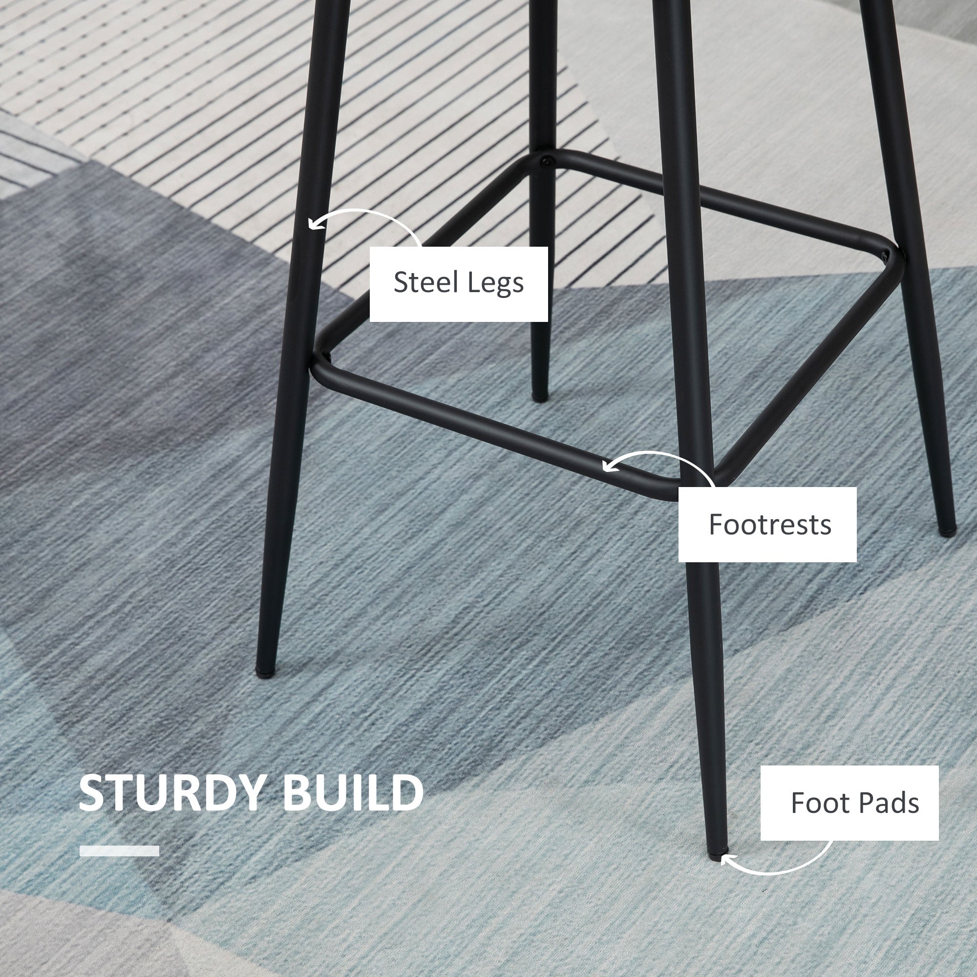 HOMCOM Retro Bar Stools Set of 2, Bar Chairs with Footrest, 30" (76 cm.) Kitchen Stools with Backs and Steel Legs, for Kitchen Island and Home Bar, Black