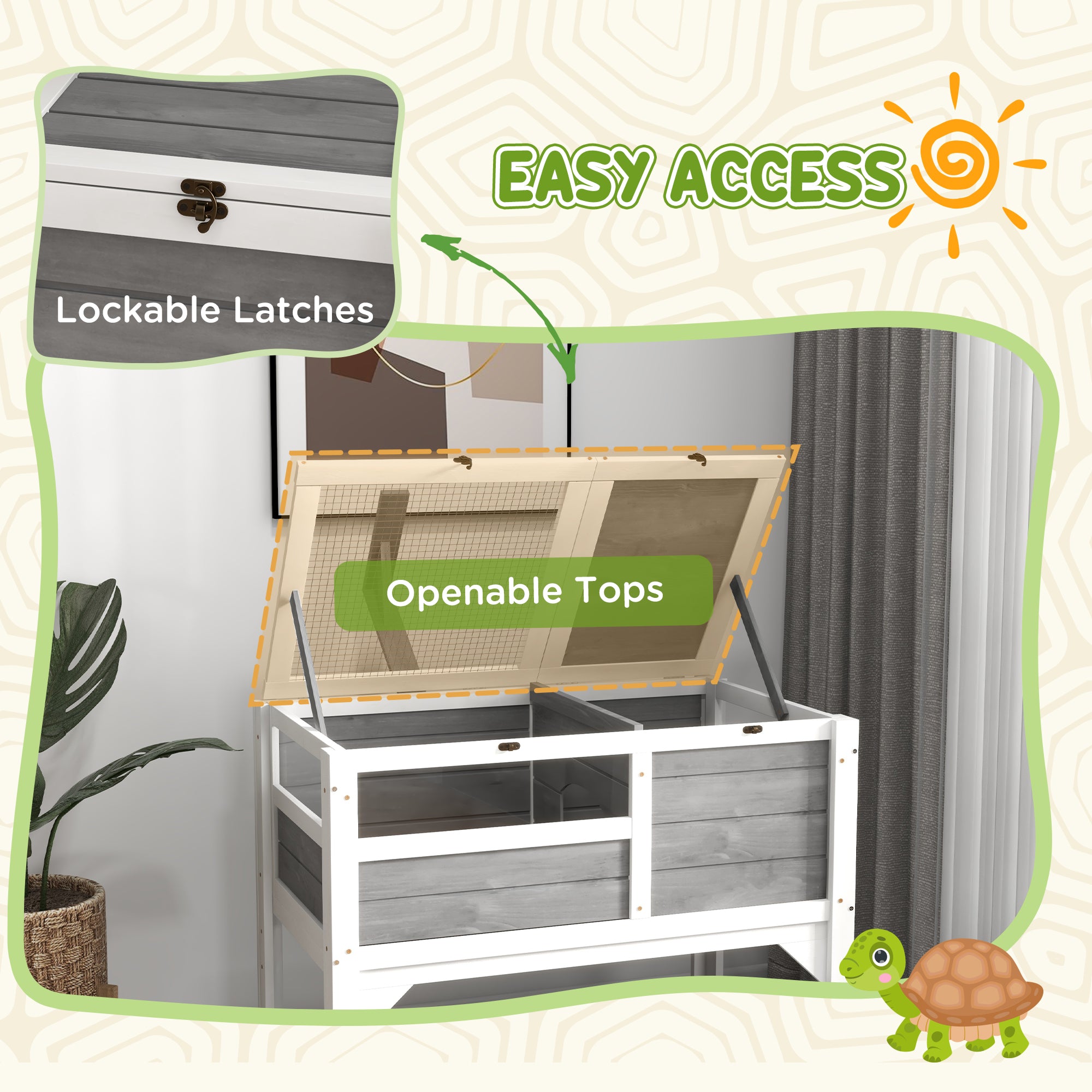 PawHut Tortoise Habitat with Shelf Storage, Tortoise Enclosure with Weather Protection, Tortoise Gift Accessory, Reptile Enclosure with Tray, Light Support Frame, Light Gray
