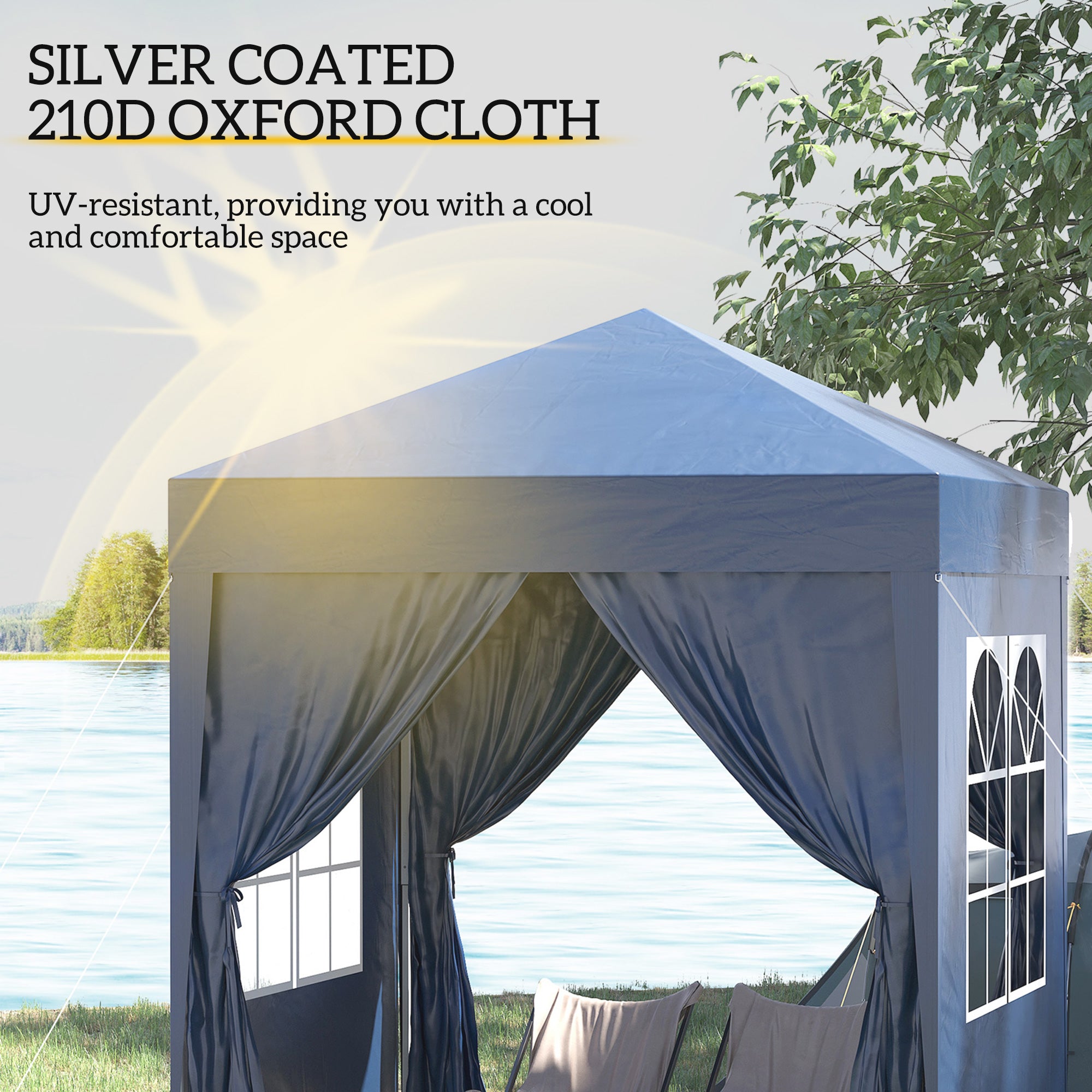 Outsunny 6.6'x6.6' Pop Up Canopy Tent with Sidewalls, Instant Sun Shelter Camping Gazebo with Carry Bag, for Outdoor, Garden, Patio, Blue