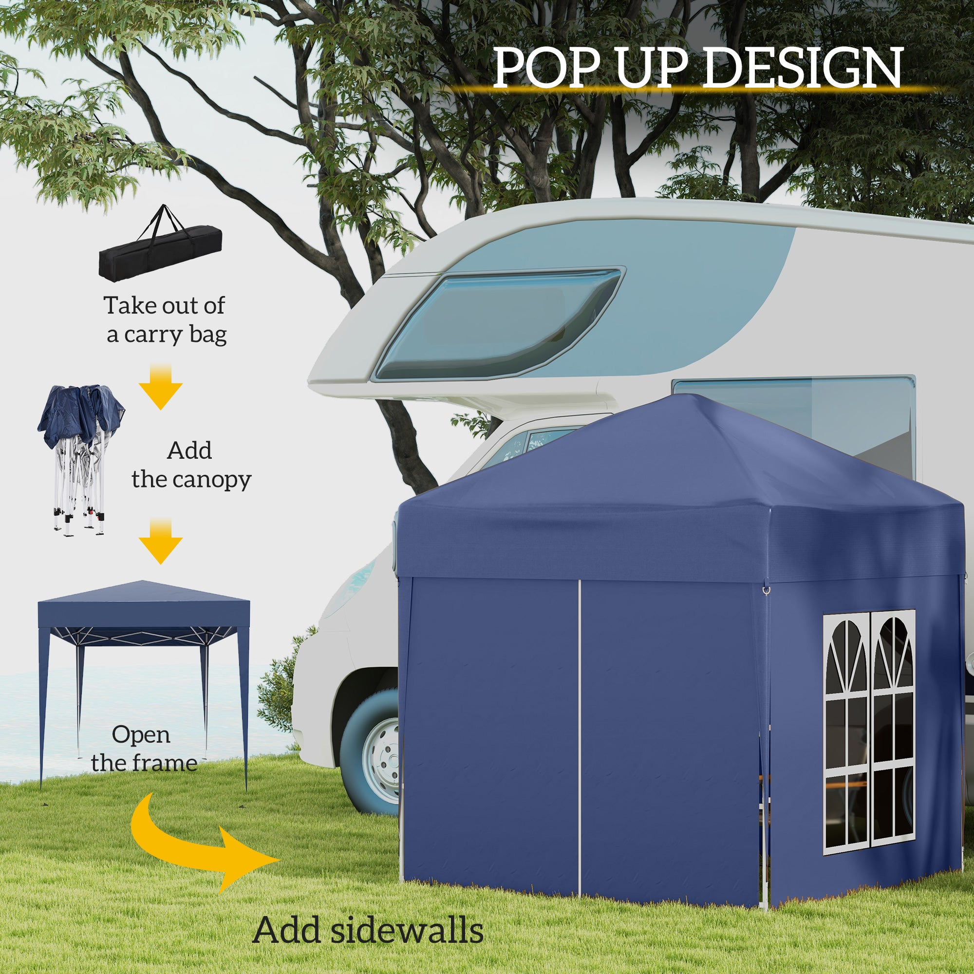 Outsunny 6.6'x6.6' Pop Up Canopy Tent with Sidewalls, Instant Sun Shelter Camping Gazebo with Carry Bag, for Outdoor, Garden, Patio, Blue