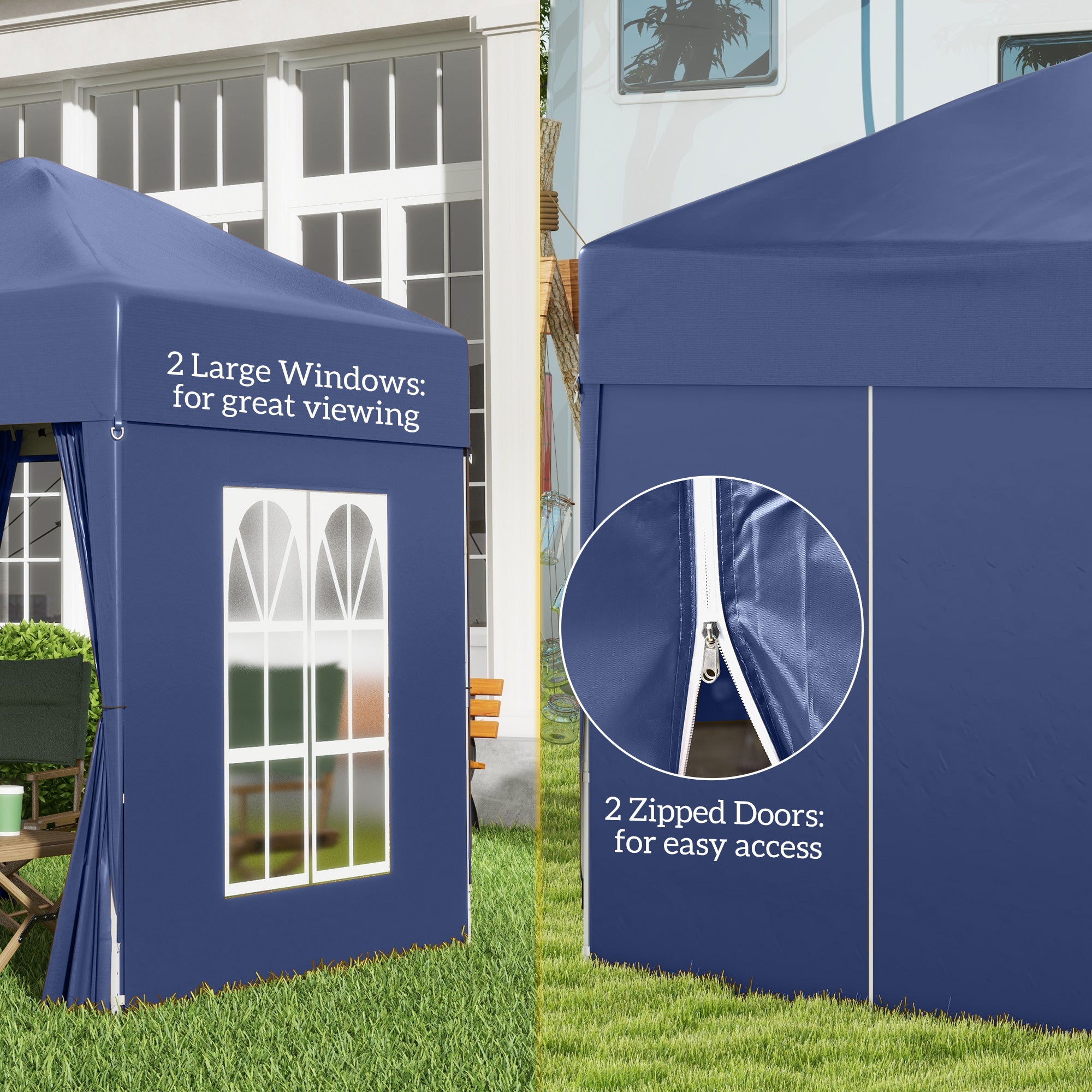 Outsunny 6.6'x6.6' Pop Up Canopy Tent with Sidewalls, Instant Sun Shelter Camping Gazebo with Carry Bag, for Outdoor, Garden, Patio, Blue
