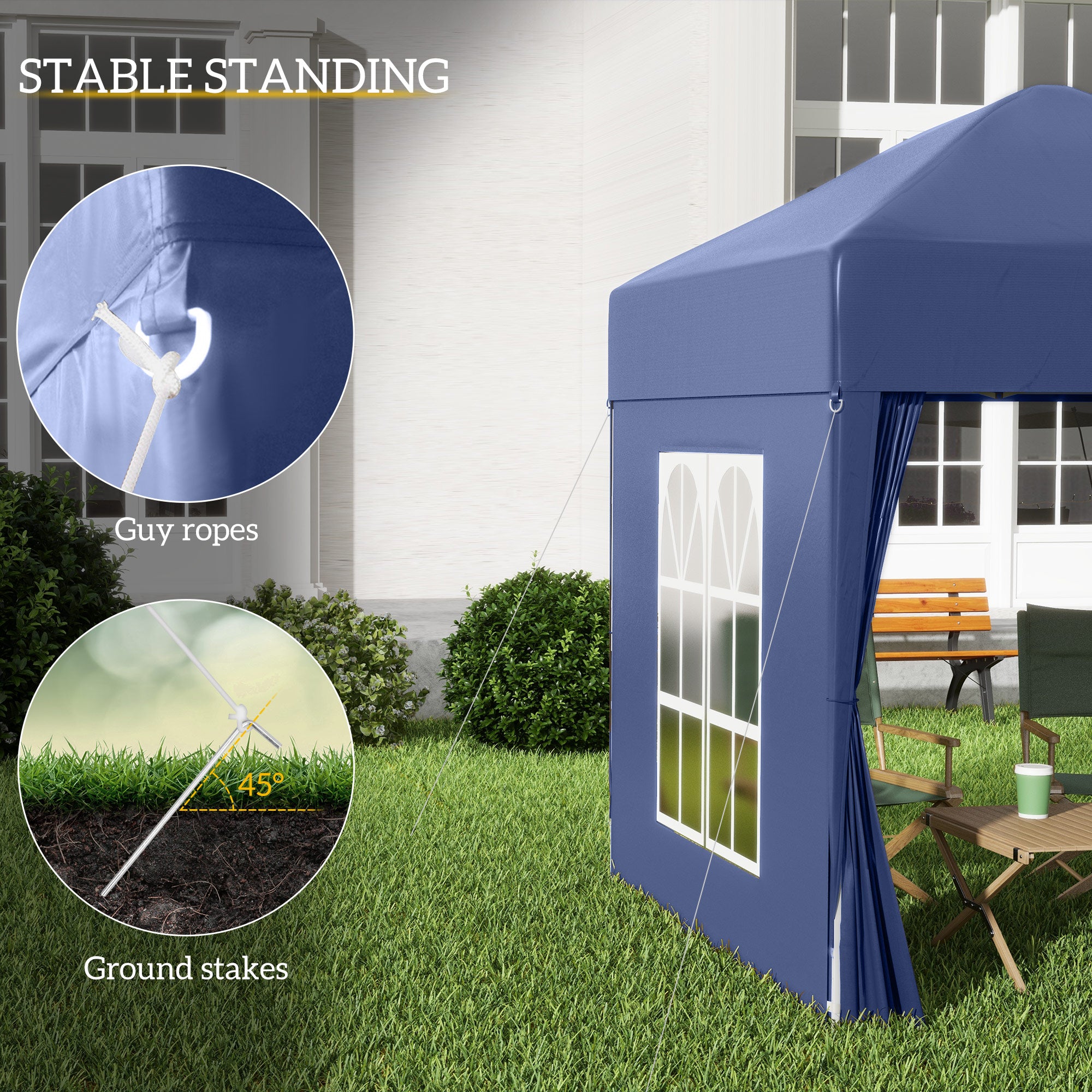 Outsunny 6.6'x6.6' Pop Up Canopy Tent with Sidewalls, Instant Sun Shelter Camping Gazebo with Carry Bag, for Outdoor, Garden, Patio, Blue