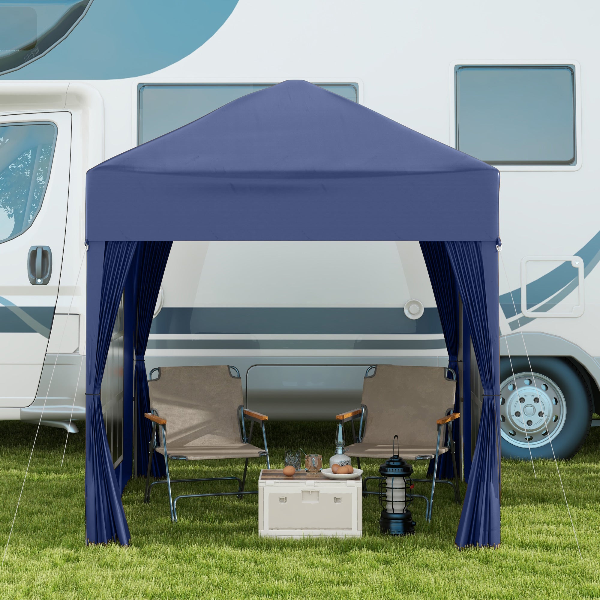 Outsunny 6.6'x6.6' Pop Up Canopy Tent with Sidewalls, Instant Sun Shelter Camping Gazebo with Carry Bag, for Outdoor, Garden, Patio, Blue