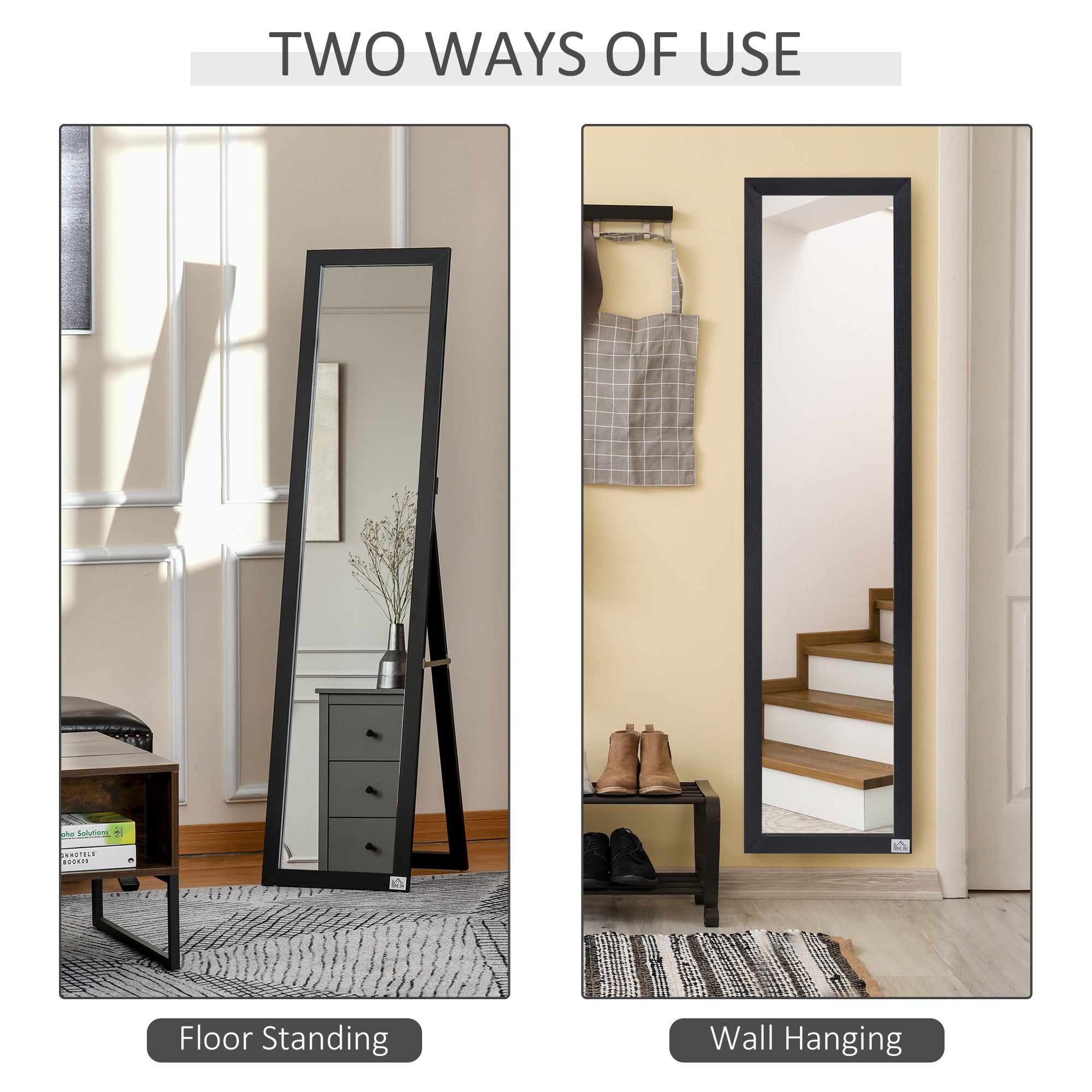 HOMCOM 61" x 15" Full Length Mirror, Floor Standing Mirror, Rectangular Full Body Mirror for Bedroom, Living Room, Black