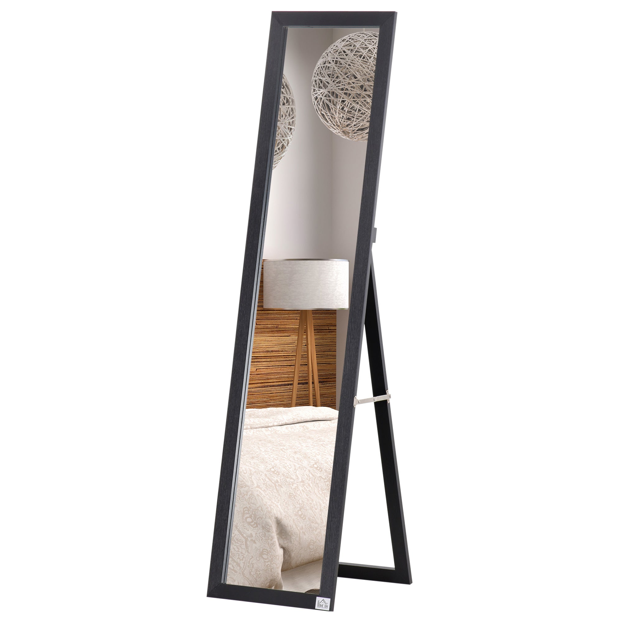 HOMCOM 61" x 15" Full Length Mirror, Floor Standing Mirror, Rectangular Full Body Mirror for Bedroom, Living Room, Black