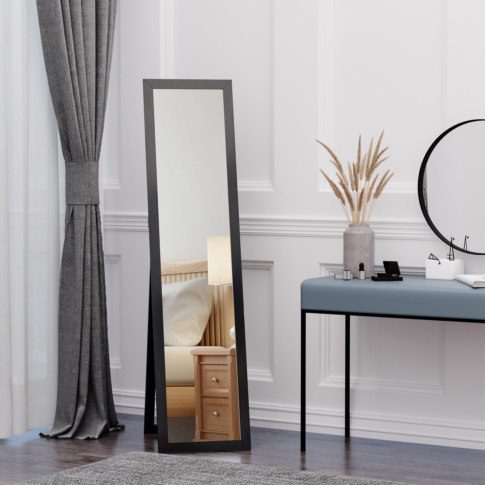 HOMCOM 61" x 15" Full Length Mirror, Floor Standing Mirror, Rectangular Full Body Mirror for Bedroom, Living Room, Black