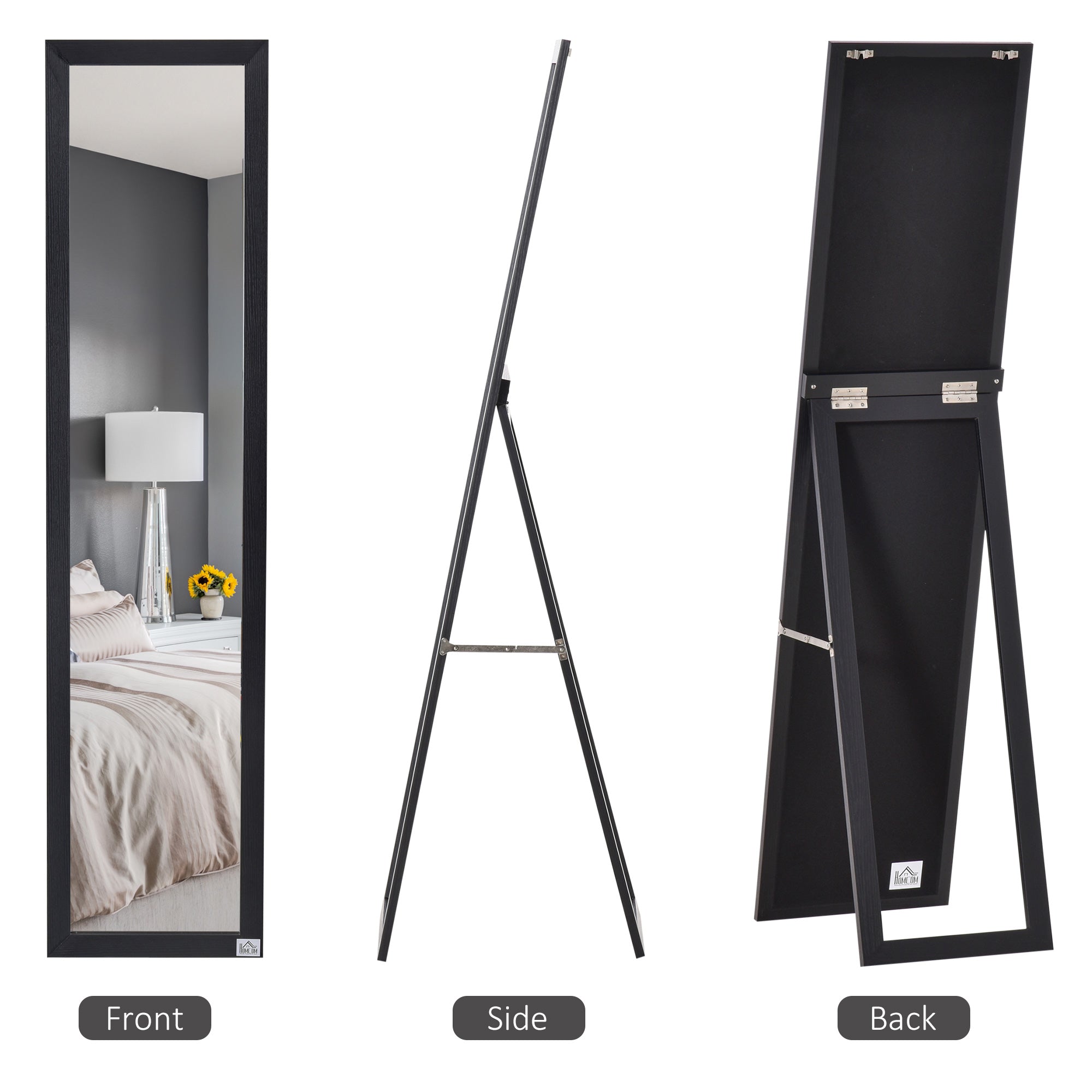 HOMCOM 61" x 15" Full Length Mirror, Floor Standing Mirror, Rectangular Full Body Mirror for Bedroom, Living Room, Black