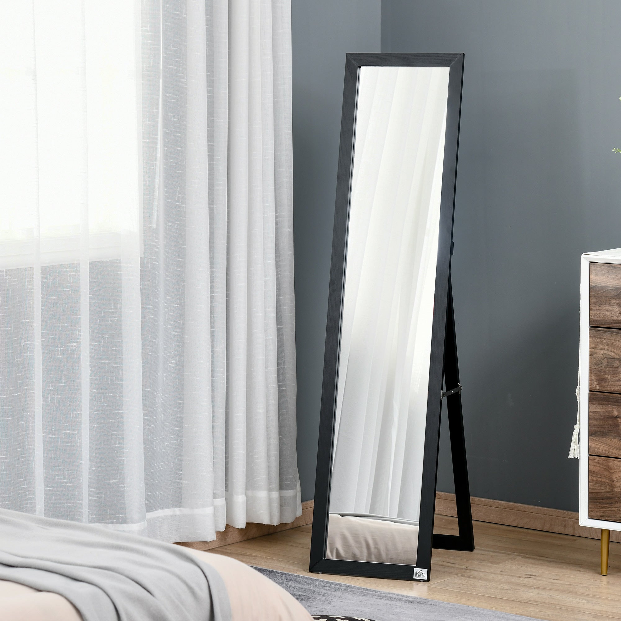 HOMCOM 61" x 15" Full Length Mirror, Floor Standing Mirror, Rectangular Full Body Mirror for Bedroom, Living Room, Black