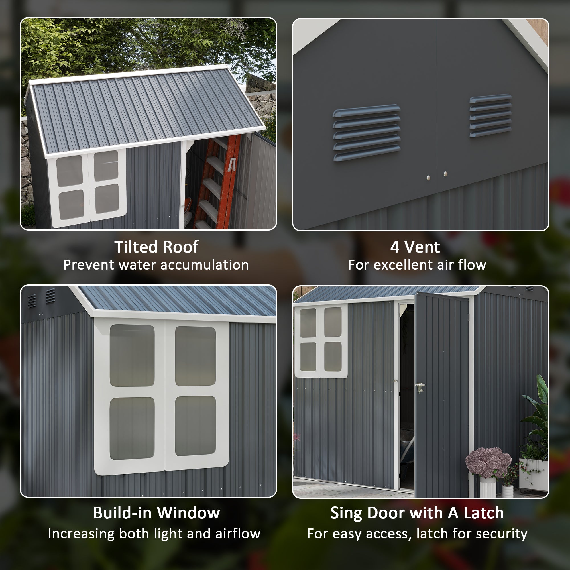 Outsunny 7' x 5.5' Outdoor Storage Shed, Metal Garden Shed Storage House with Window, Lockable Door, Vents, for Backyard, Patio, Lawn, Dark Grey