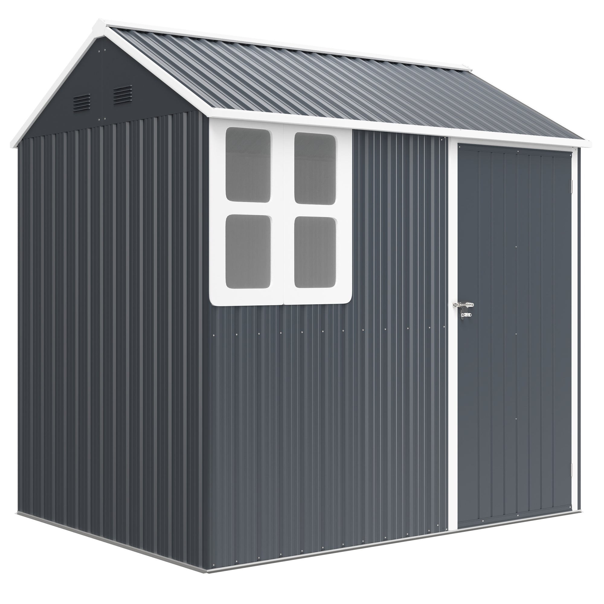 Outsunny 7' x 5.5' Outdoor Storage Shed, Metal Garden Shed Storage House with Window, Lockable Door, Vents, for Backyard, Patio, Lawn, Dark Grey