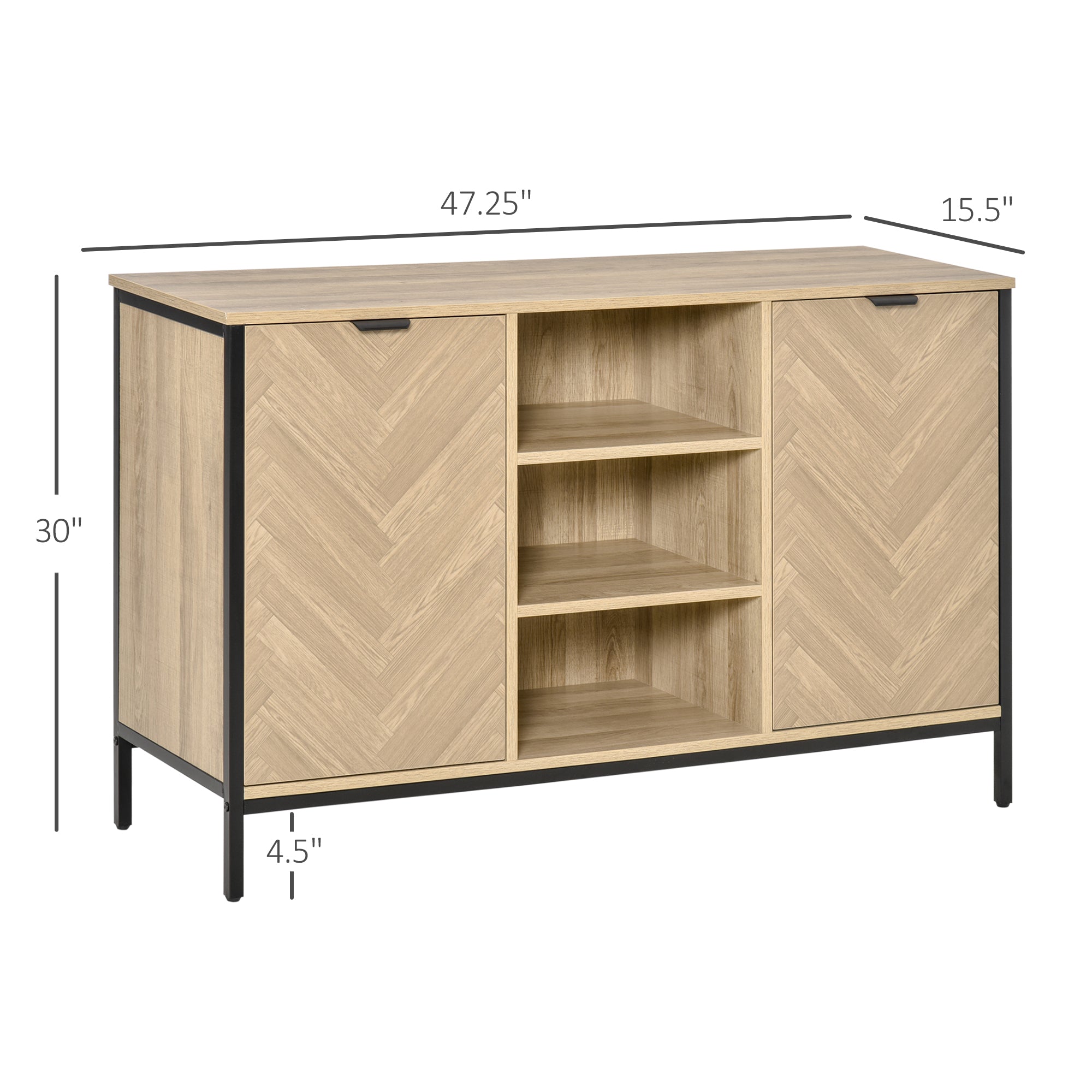 HOMCOM Kitchen Sideboard, Buffet Cabinet with 2 Door Cupboards, 3 Open Shelves and Adjustable Shelves, Oak Tone